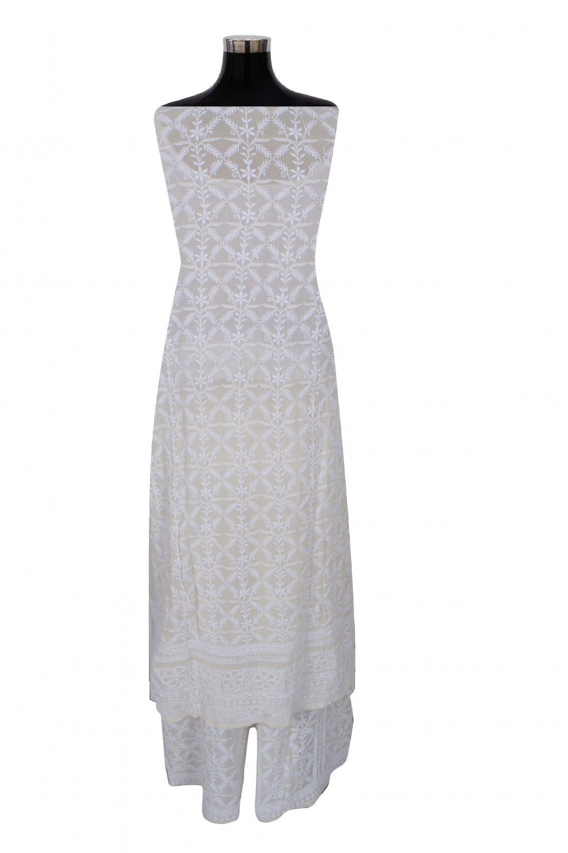 Ada Hand Embroidered Off White Pure Georgette Lucknowi Chikankari Semi-Stitched Suit Set A350967