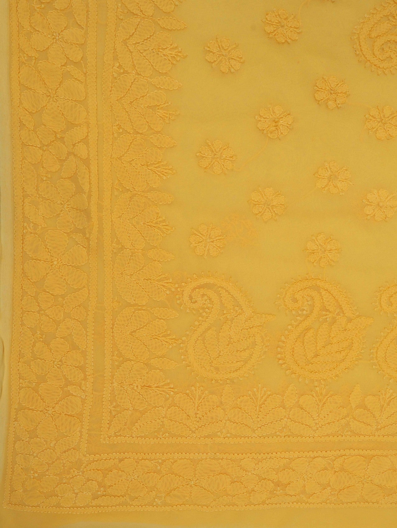 Ada Hand Embroidered Yellow Georgette Lucknowi Chikankari Saree With Blouse 01A131010