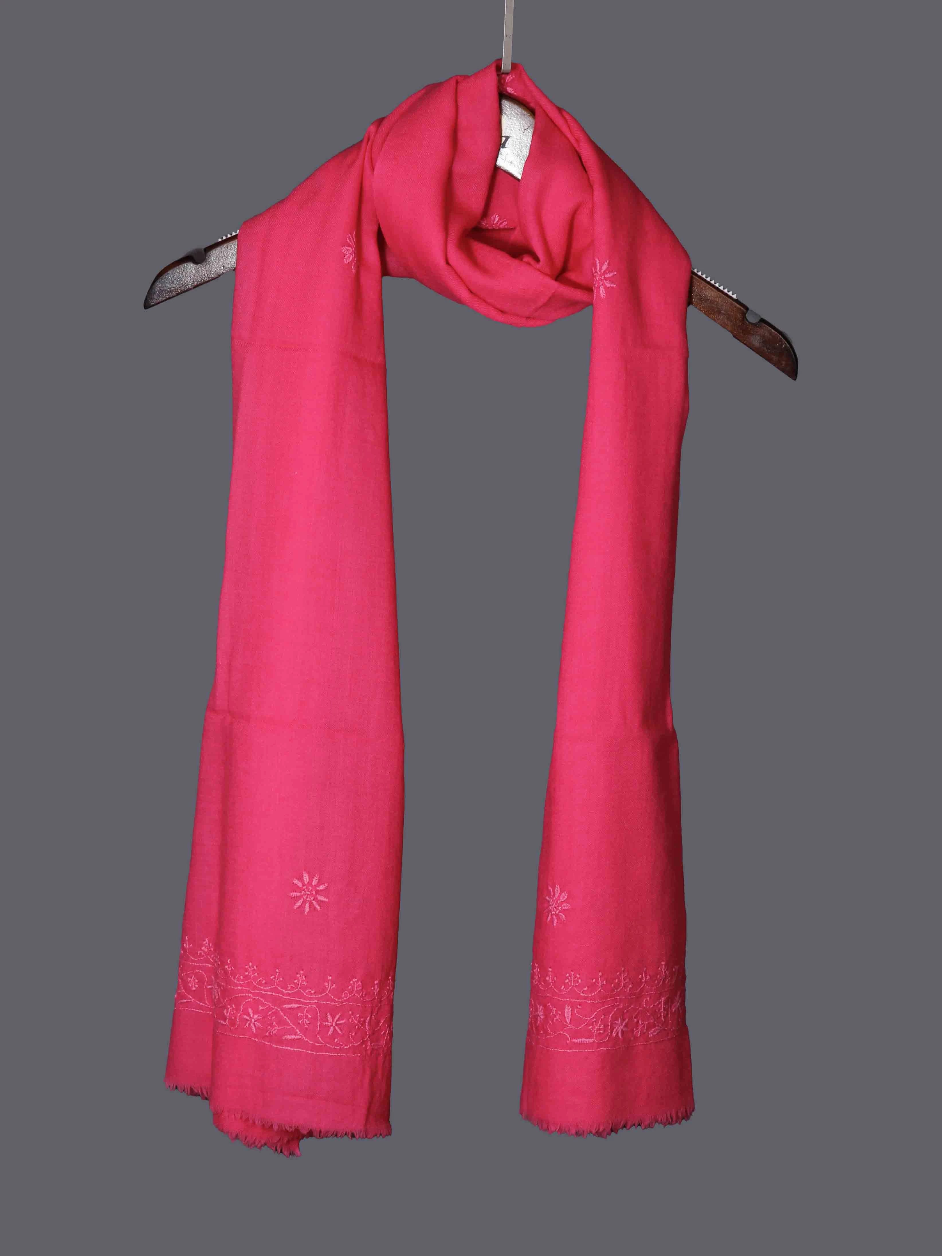 Ada Hand Embroidered Fandango Pink Woolen Lucknowi Chikankari Stole 01A337408