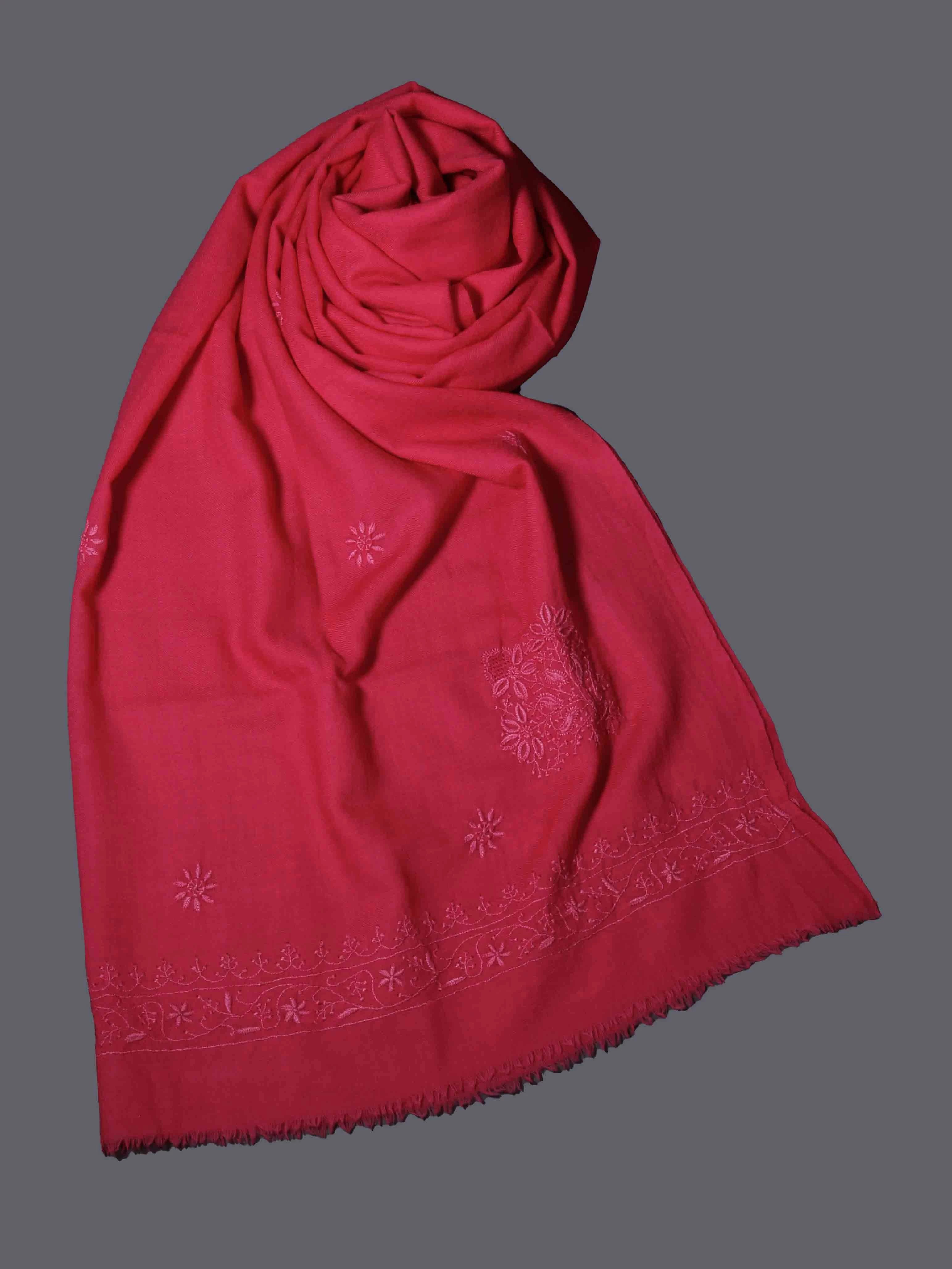 Ada Hand Embroidered Fandango Pink Woolen Lucknowi Chikankari Stole 01A337408