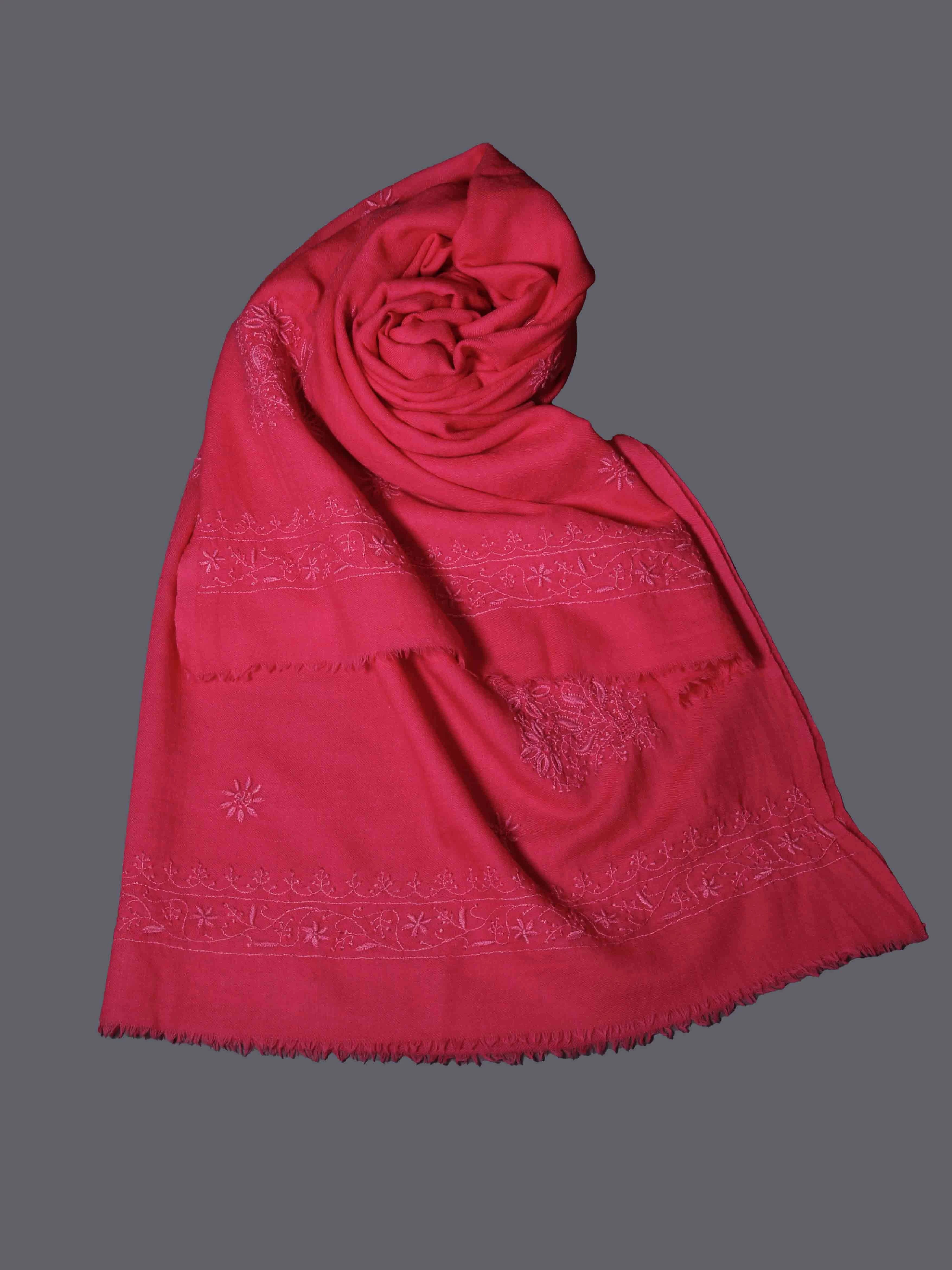 Ada Hand Embroidered Fandango Pink Woolen Lucknowi Chikankari Stole 01A337408