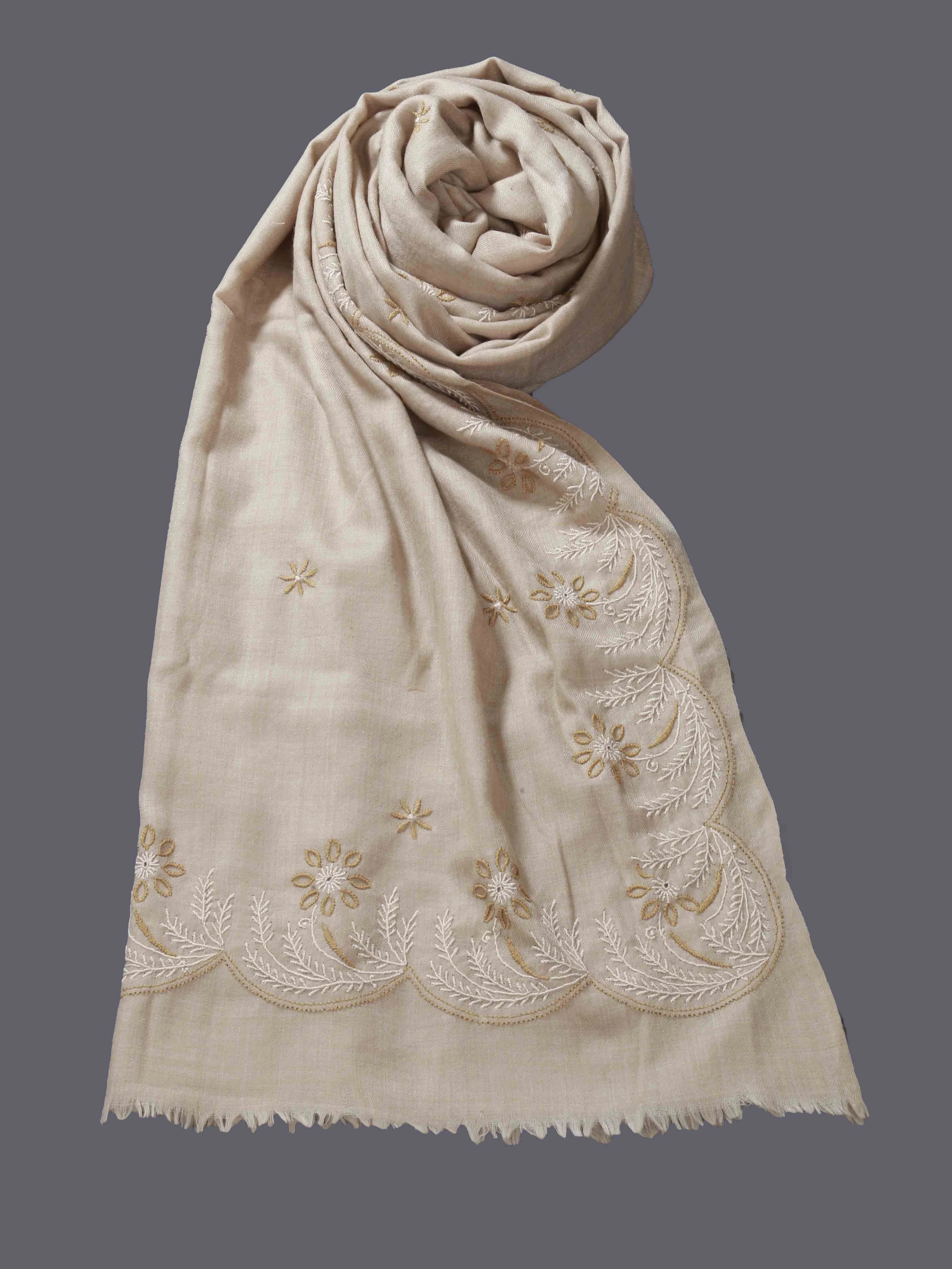 Ada Hand Embroidered Natural Fawn Lucknowi Chikankari Stole 01A334922