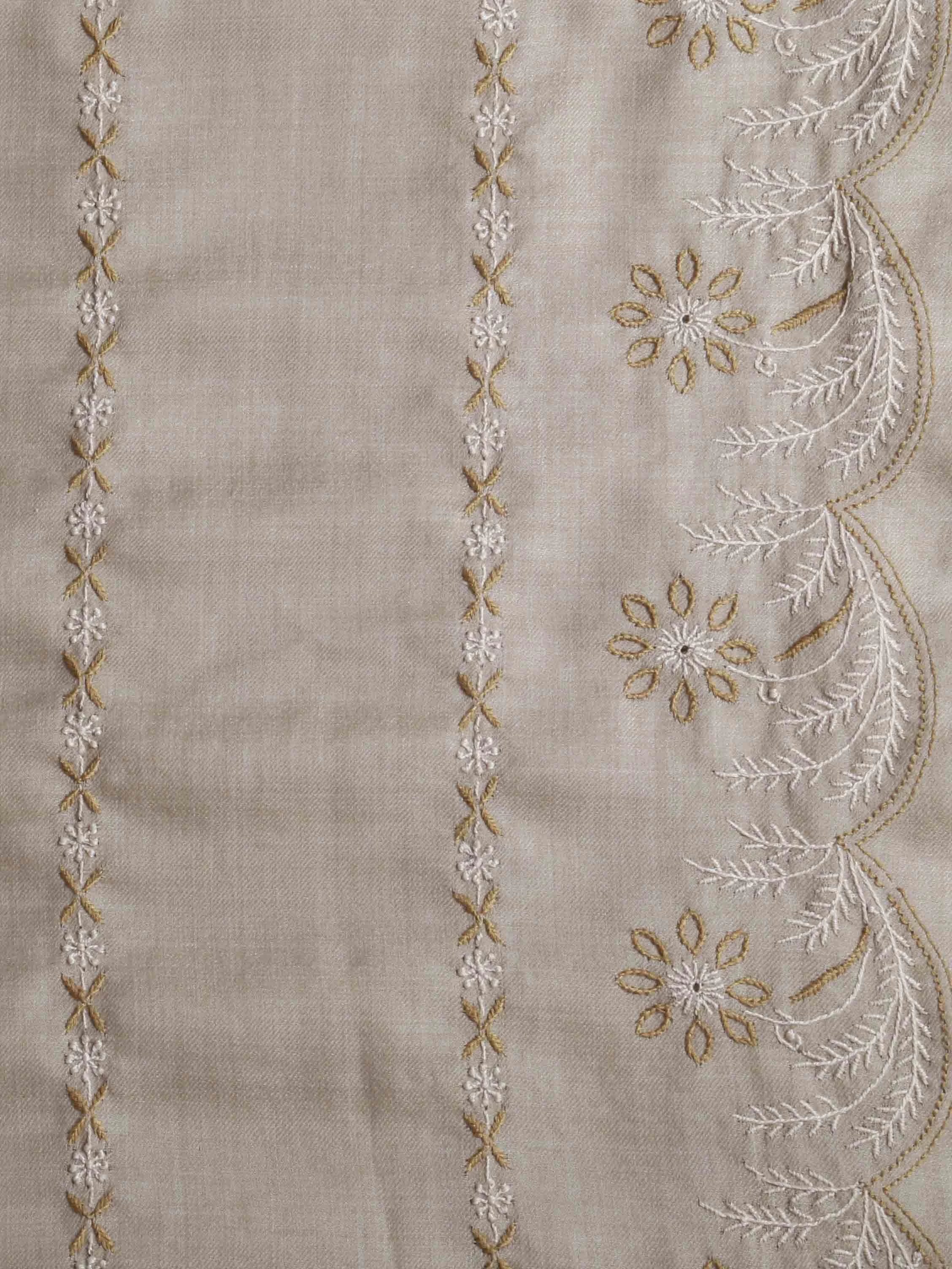 Ada Hand Embroidered Natural Fawn Lucknowi Chikankari Stole 01A334922