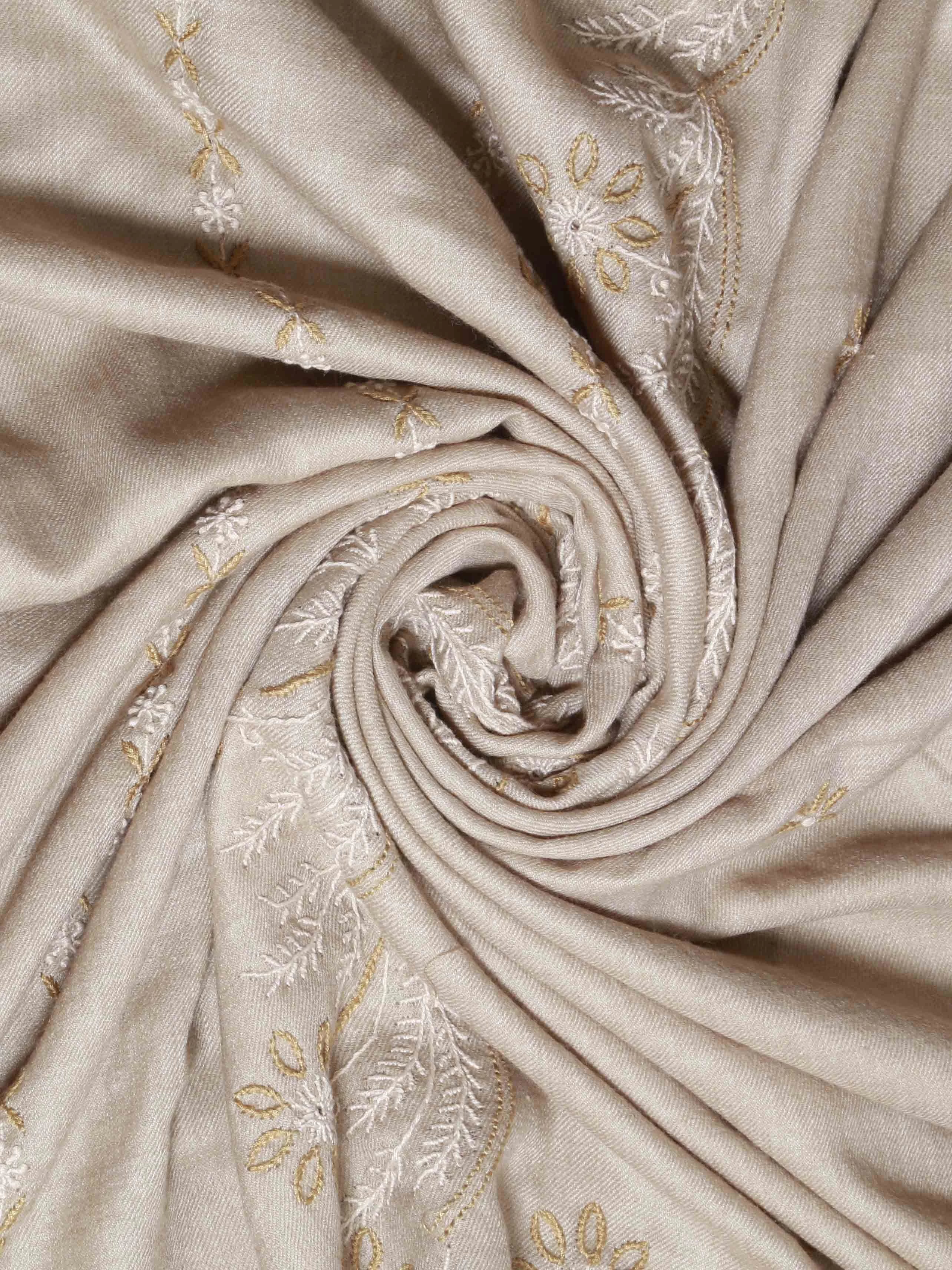 Ada Hand Embroidered Natural Fawn Lucknowi Chikankari Stole 01A334922