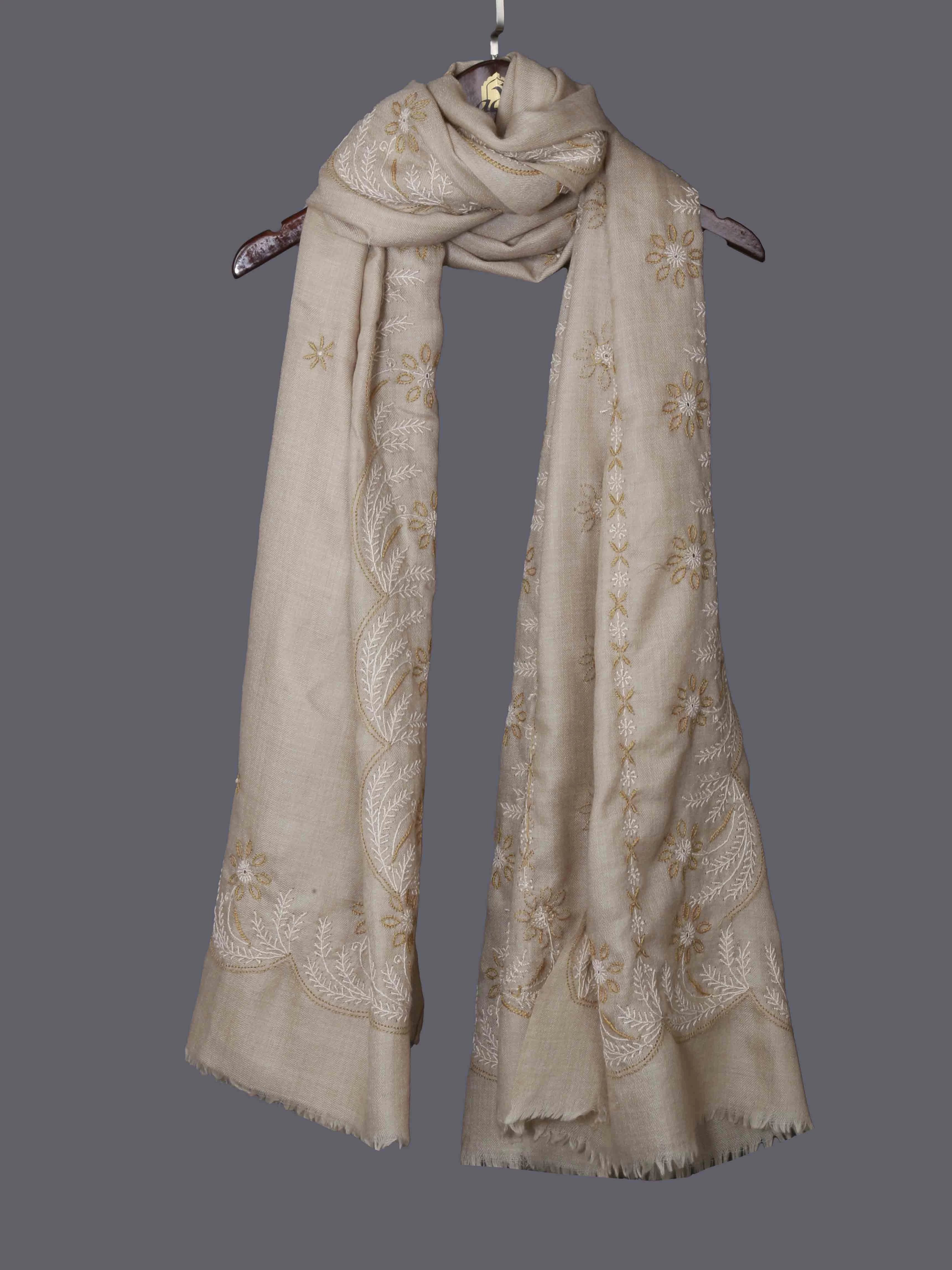 Ada Hand Embroidered Natural Fawn Lucknowi Chikankari Stole 01A334922