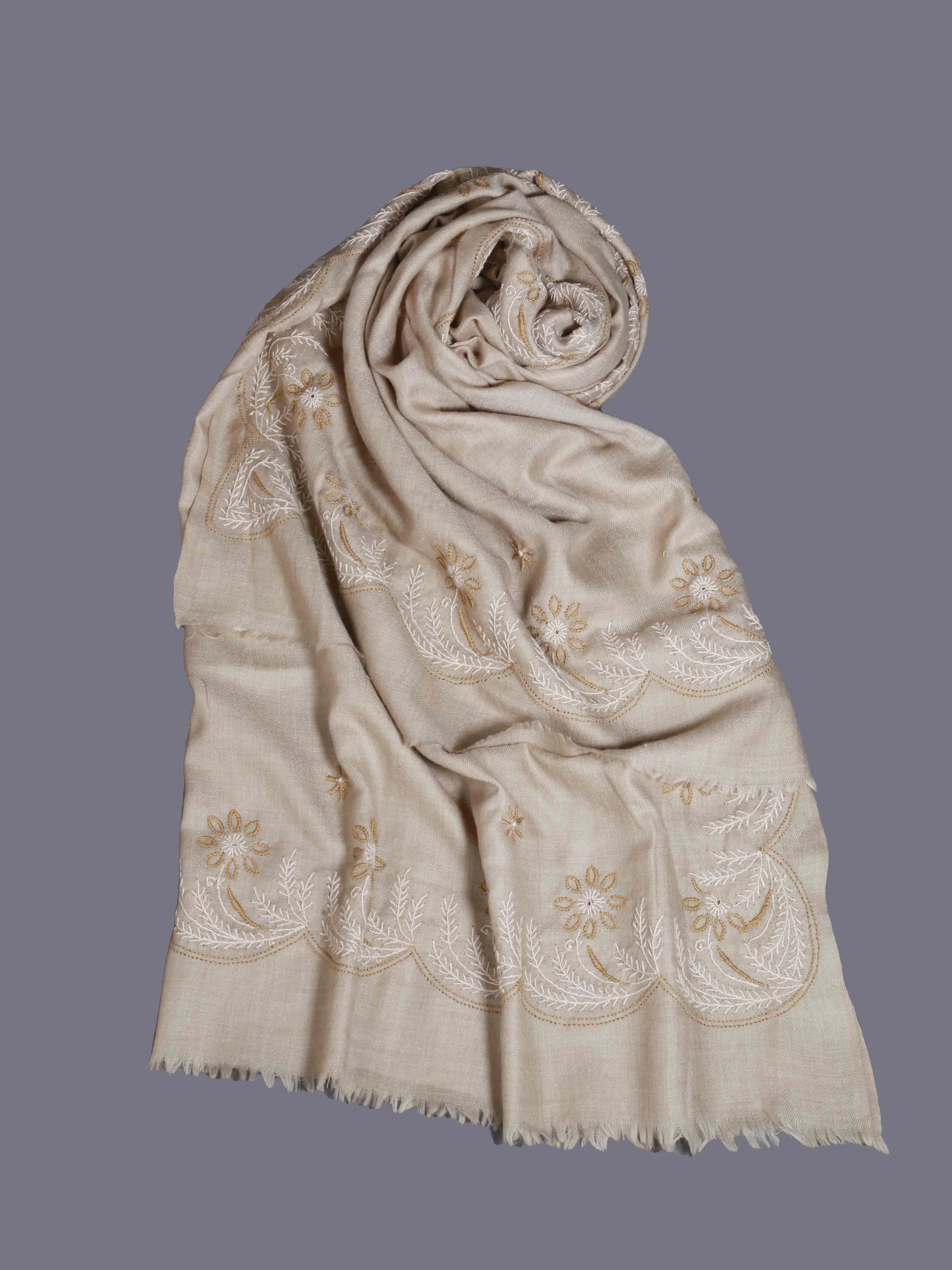 Ada Hand Embroidered Natural Fawn Lucknowi Chikankari Stole 01A334922