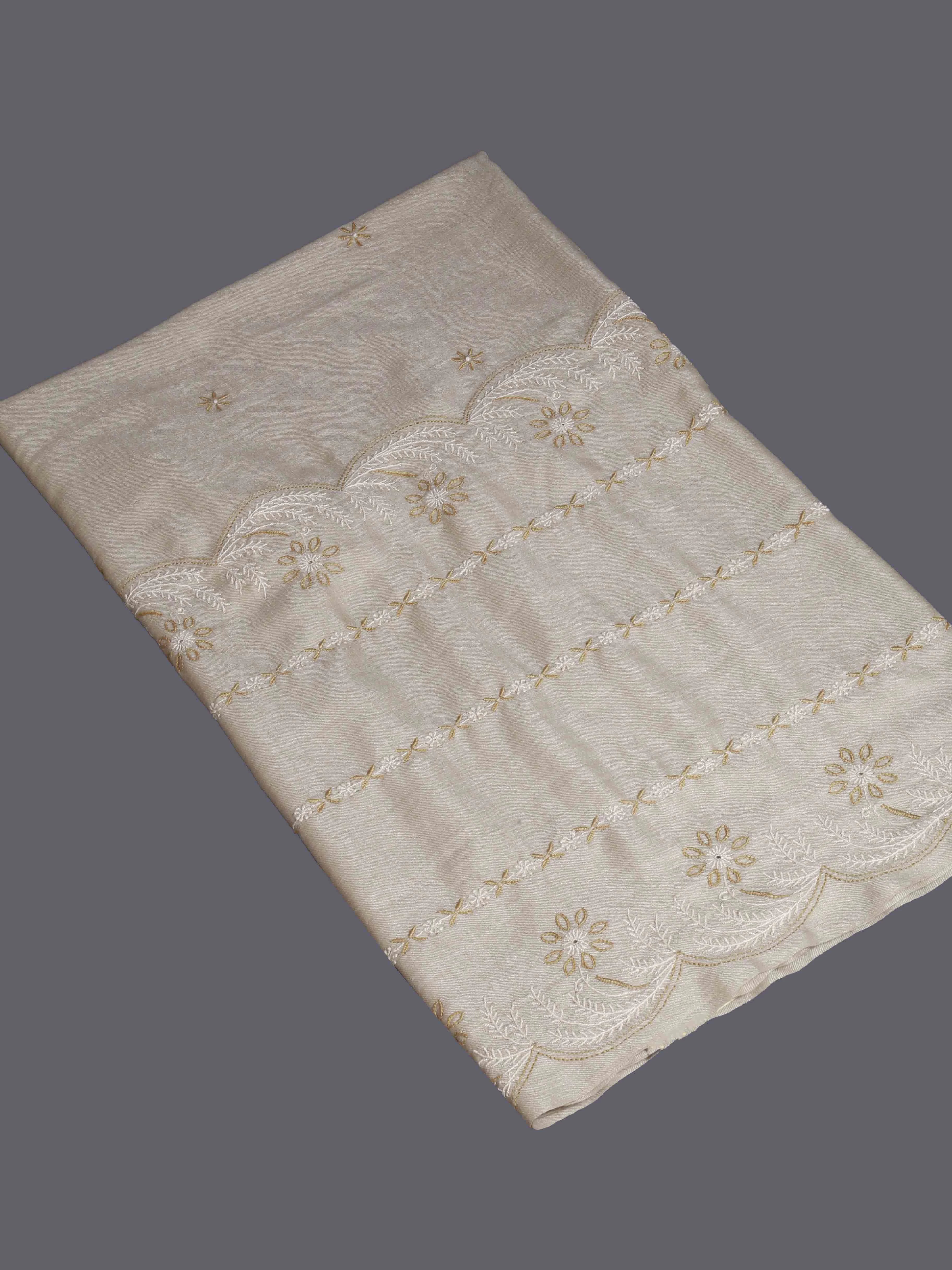 Ada Hand Embroidered Natural Fawn Lucknowi Chikankari Stole 01A334922