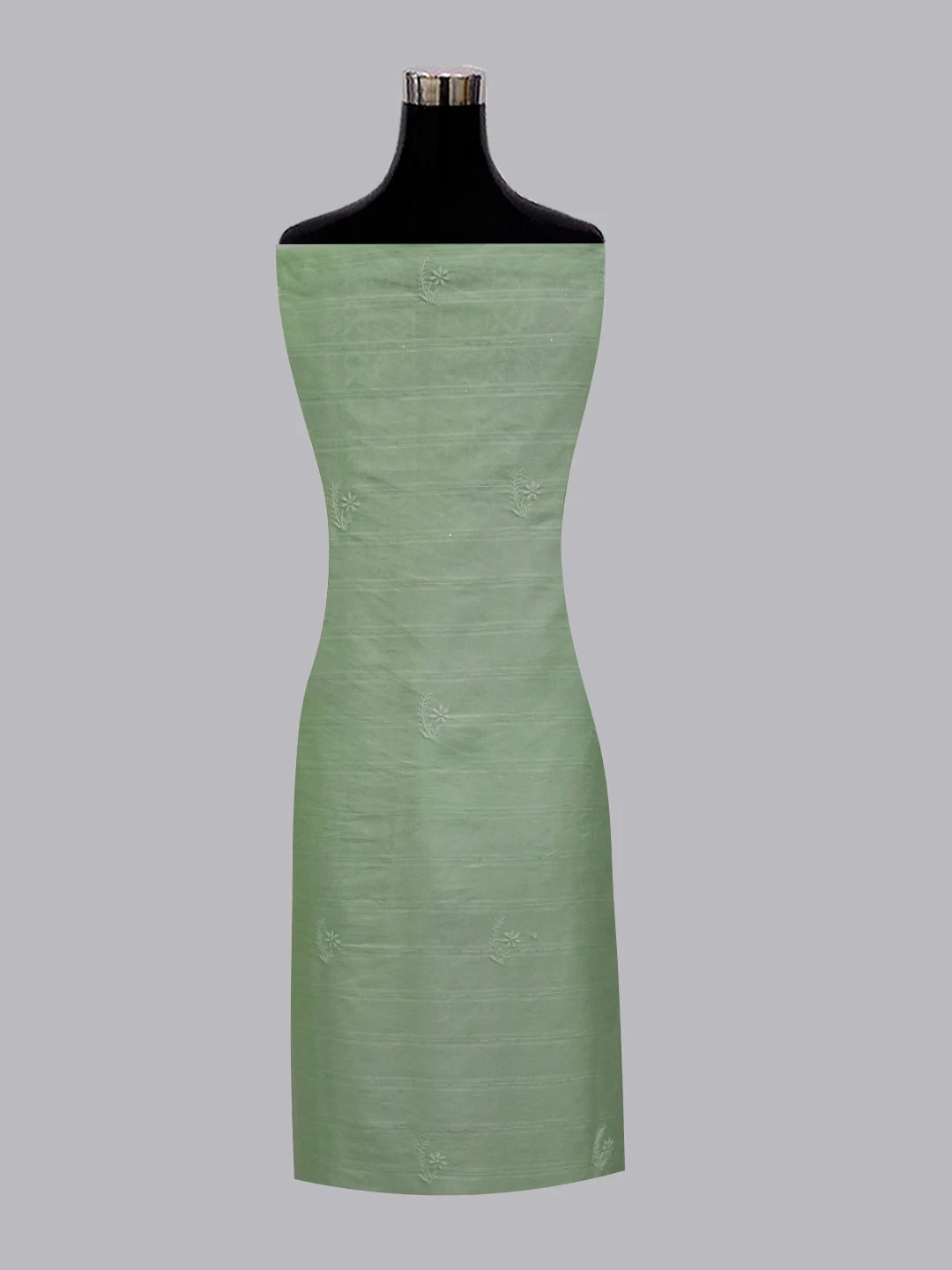 Ada Hand Embroidered Tea Green Chanderi Lucknowi Chikankari Unstitched Kurta Piece With Sequins Work 01A421884