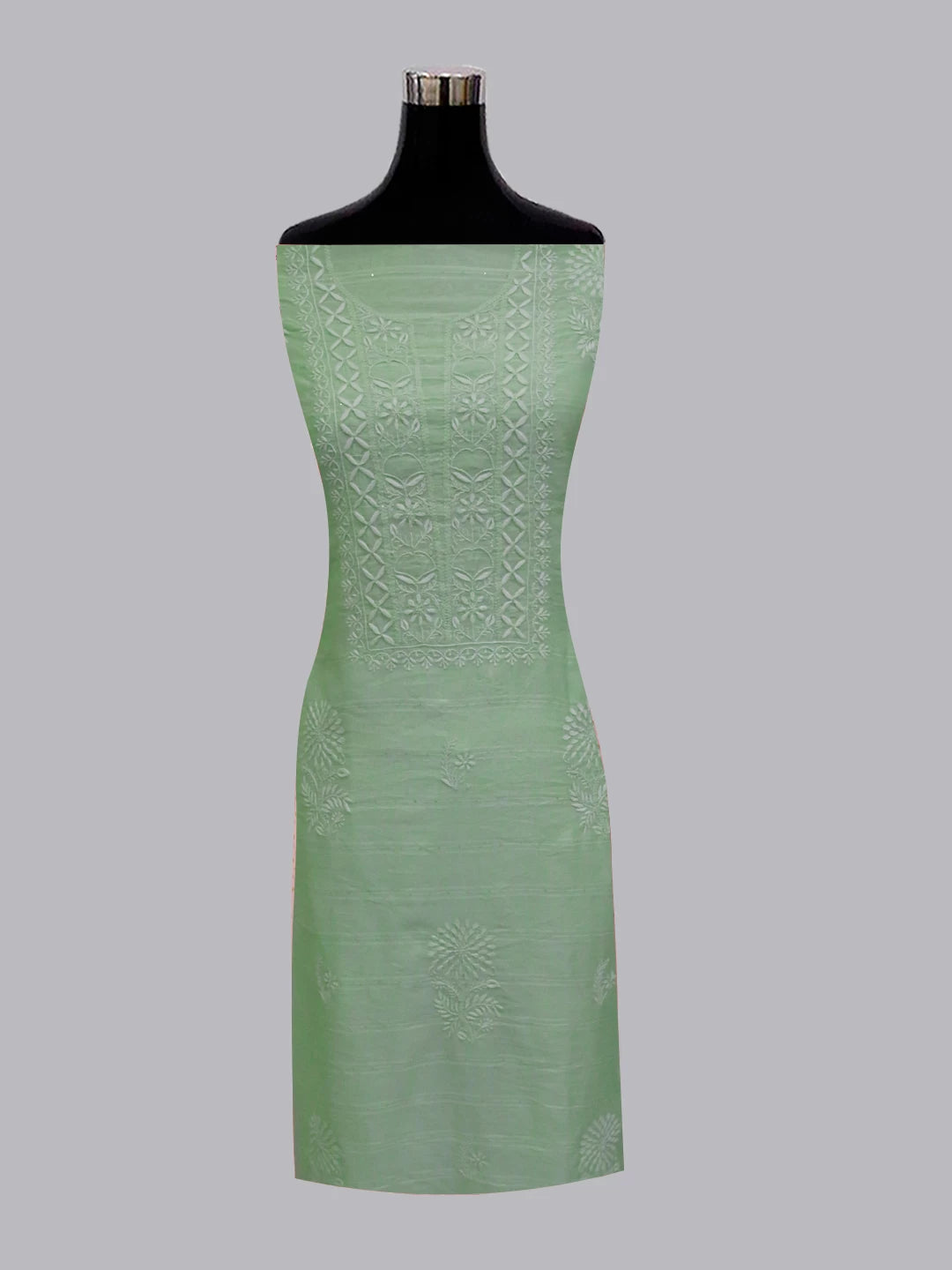Ada Hand Embroidered Tea Green Chanderi Lucknowi Chikankari Unstitched Kurta Piece With Sequins Work 01A421884