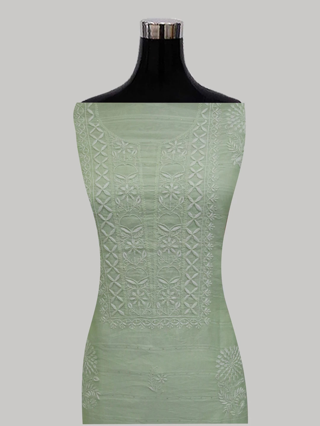 Ada Hand Embroidered Tea Green Chanderi Lucknowi Chikankari Unstitched Kurta Piece With Sequins Work 01A421884