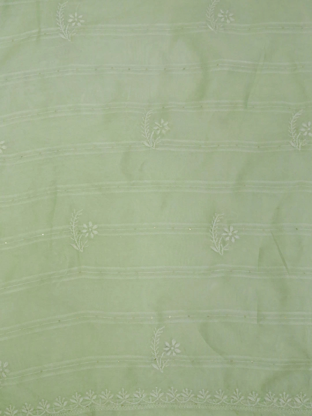 Ada Hand Embroidered Tea Green Chanderi Lucknowi Chikankari Unstitched Kurta Piece With Sequins Work 01A421884