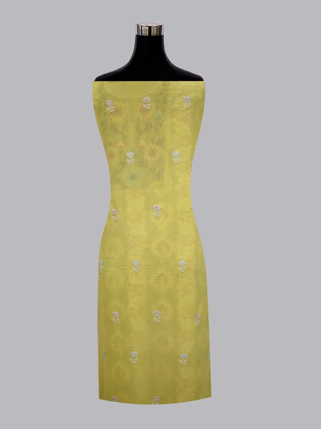 Ada Hand Embroidered Yellow Pure Georgette Lucknowi Chikankari Unstitched Kurta Dupatta Set With Parsi Work 01A362451