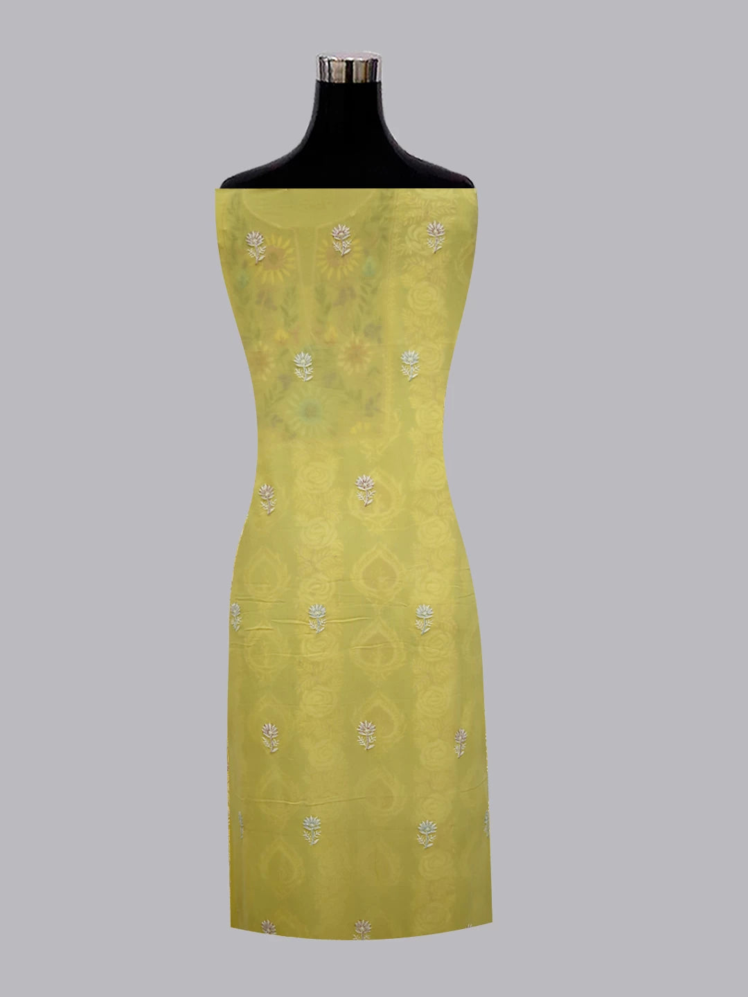Ada Hand Embroidered Yellow Pure Georgette Lucknowi Chikankari Unstitched Kurta Dupatta Set With Parsi Work 01A362451
