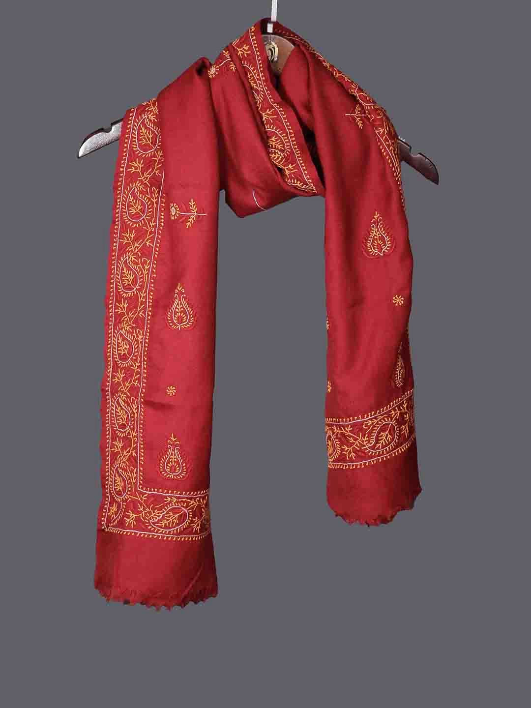 Ada Hand Embroidered Maroon Pashmina Lucknowi Chikankari Stole 01A334897
