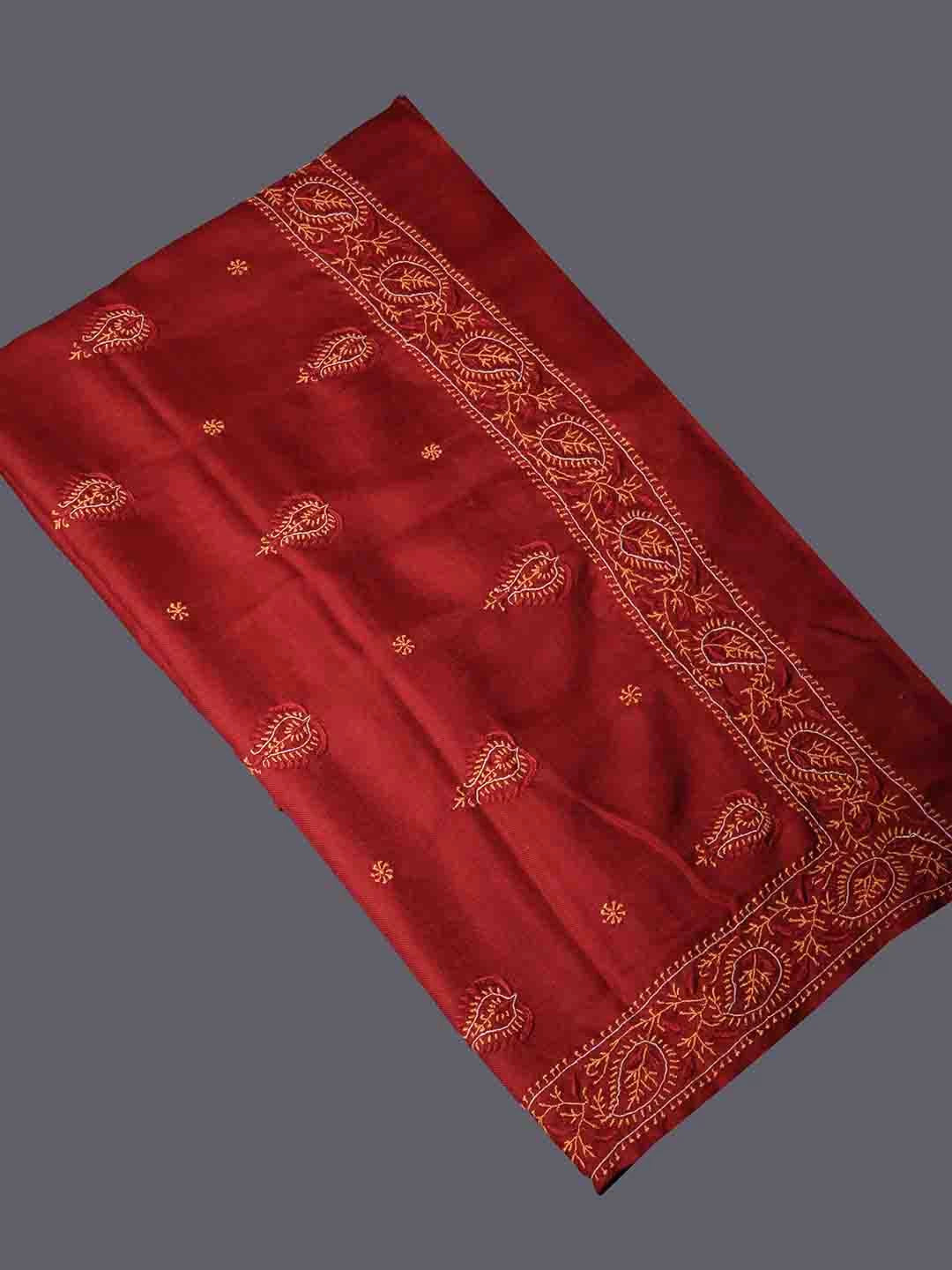 Ada Hand Embroidered Maroon Pashmina Lucknowi Chikankari Stole 01A334897