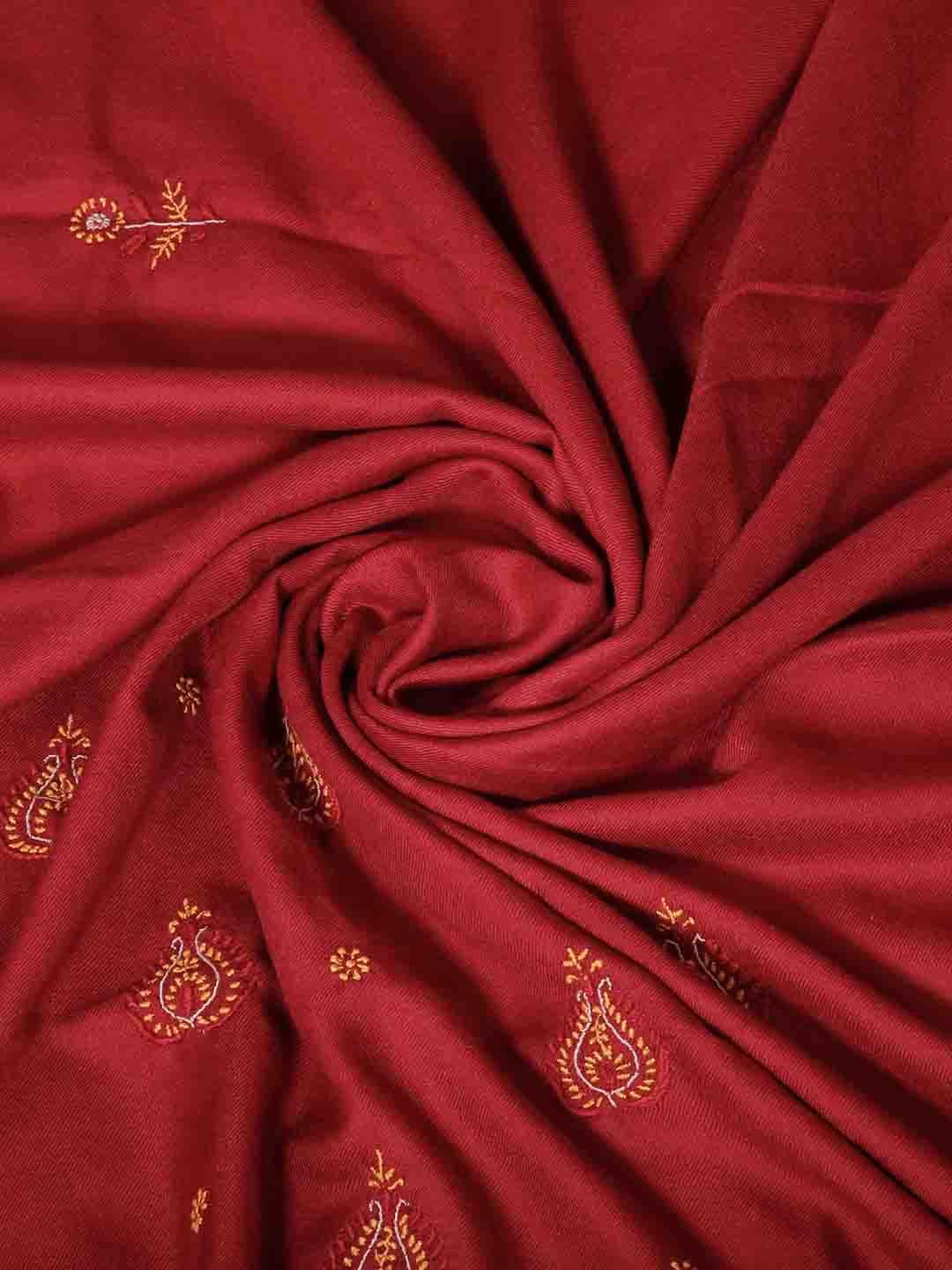 Ada Hand Embroidered Maroon Pashmina Lucknowi Chikankari Stole 01A334897