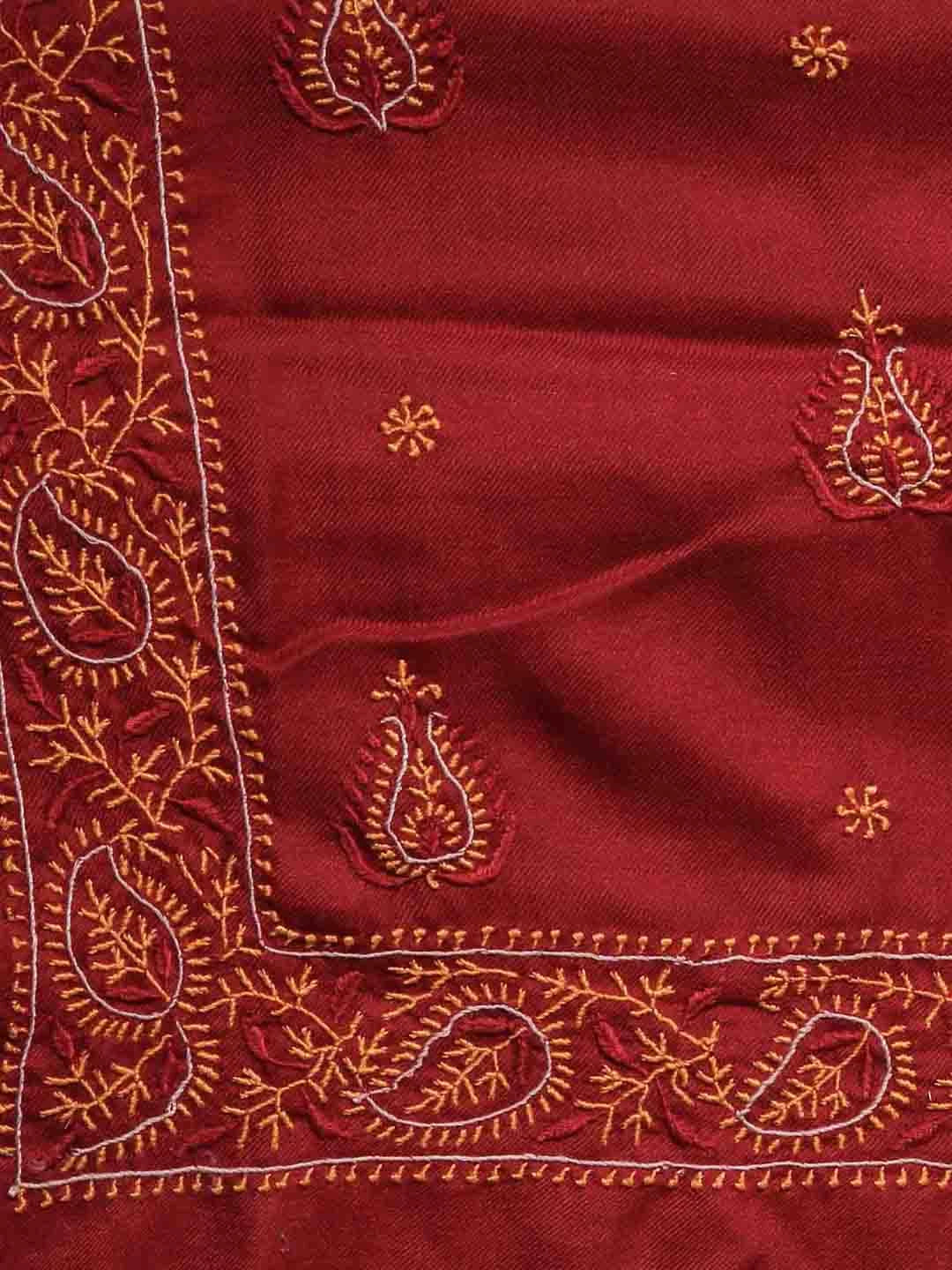 Ada Hand Embroidered Maroon Pashmina Lucknowi Chikankari Stole 01A334897