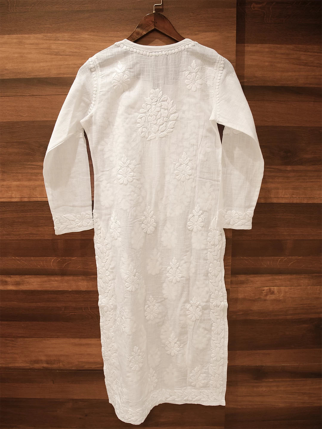 Ada Hand Embroidered White Linen Lucknowi Chikankari Straight Kurta A411506