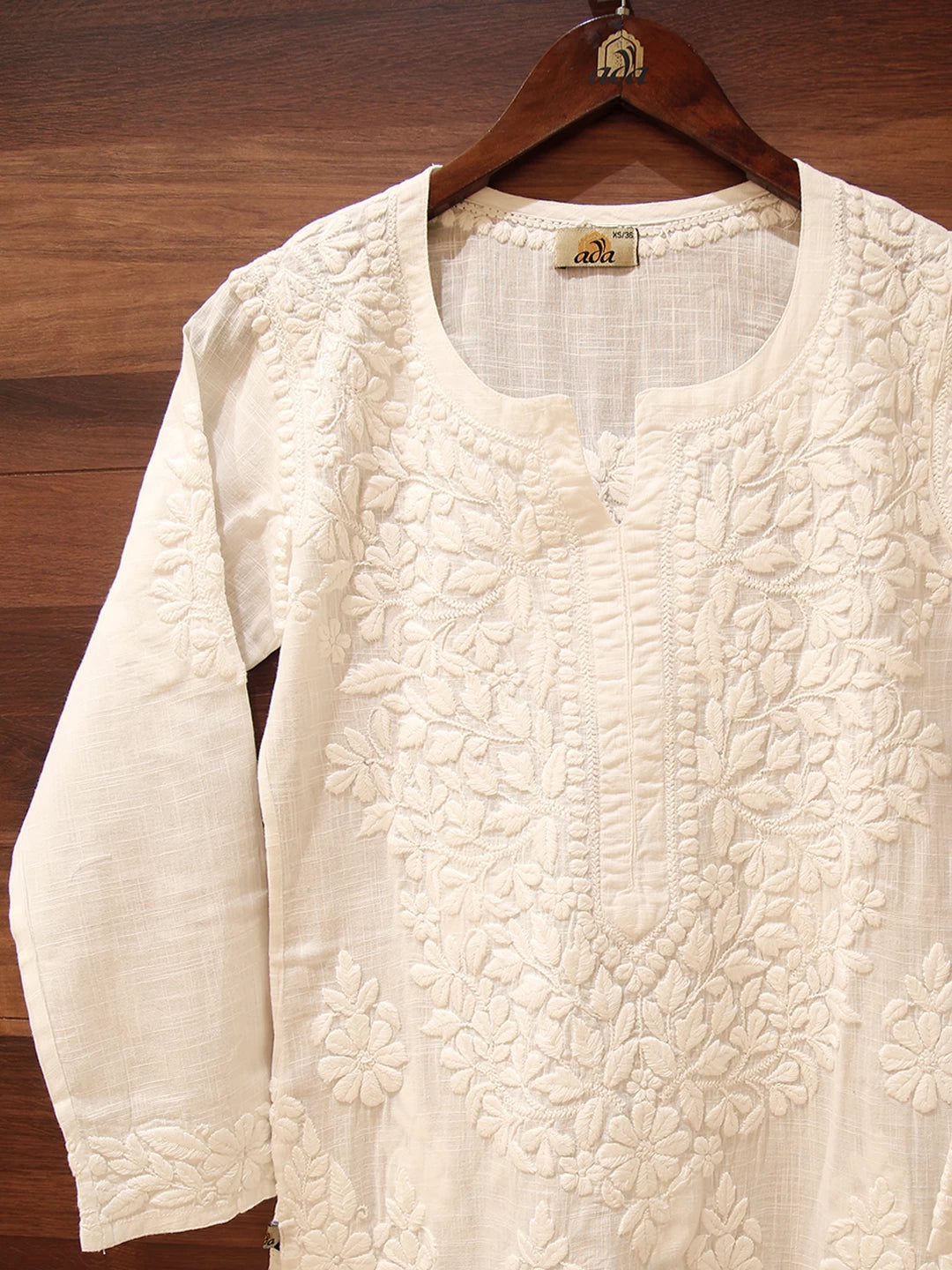 Ada Hand Embroidered White Linen Lucknowi Chikankari Straight Kurta A411506