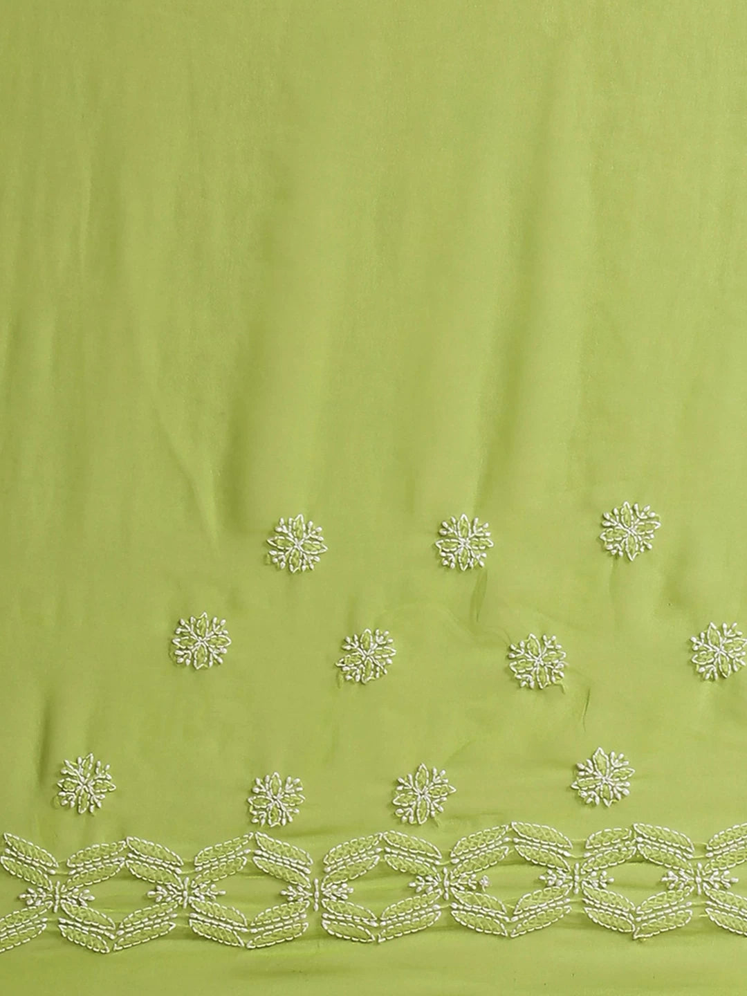 Ada Hand Embroidered Pear Green Georgette Lucknow Chikan Saree with Blouse A129561