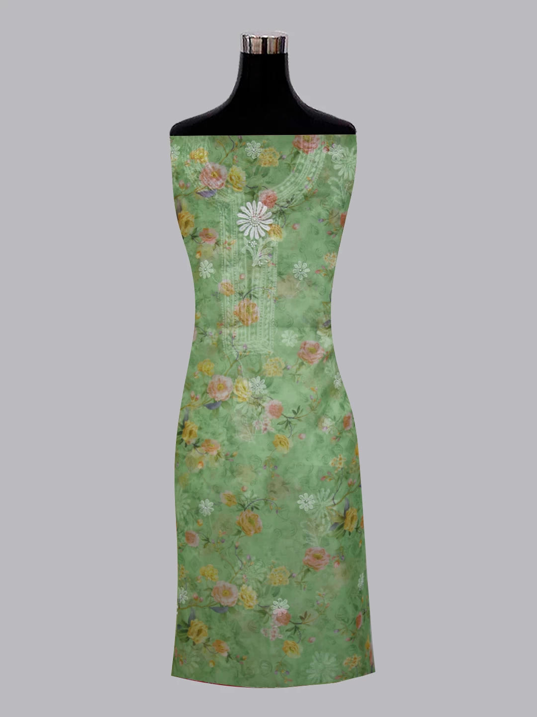 Ada Hand Embroidered Fern Green Organza Lucknowi Chikankari Unstitched Kurta Dupatta Set 01A4226155