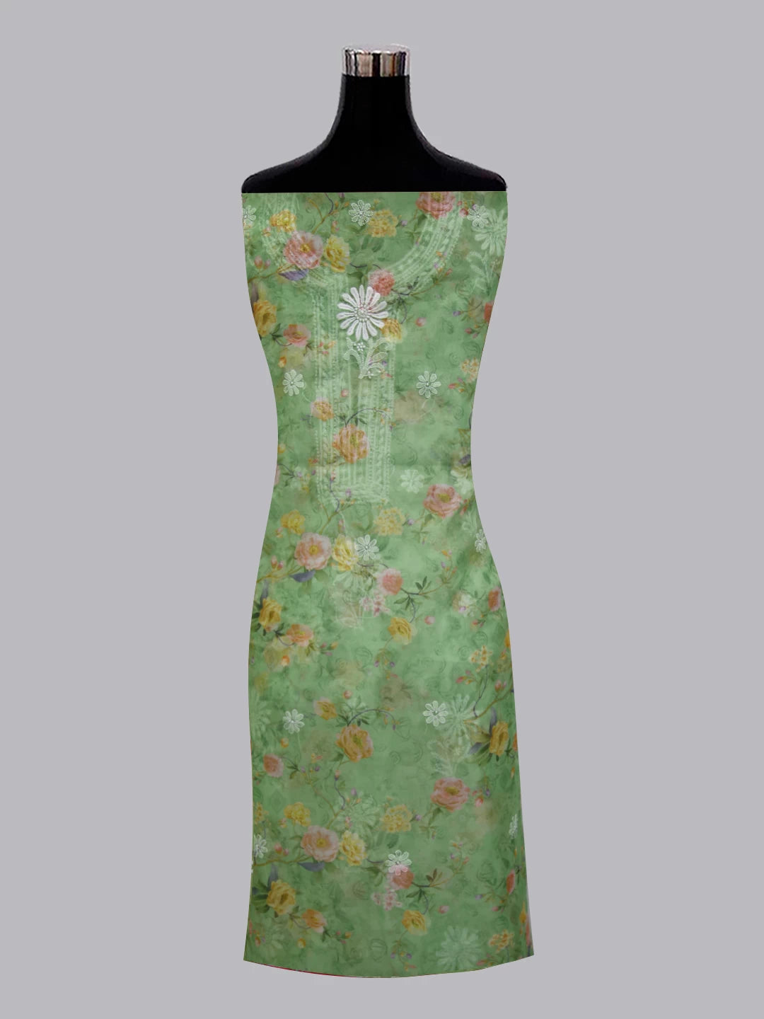 Ada Hand Embroidered Fern Green Organza Lucknowi Chikankari Unstitched Kurta Dupatta Set 01A4226155