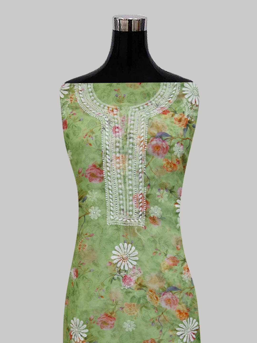 Ada Hand Embroidered Fern Green Organza Lucknowi Chikankari Unstitched Kurta Dupatta Set 01A4226155