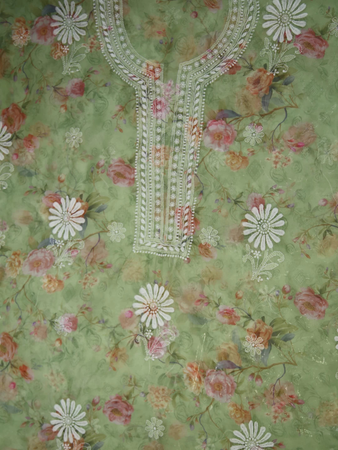Ada Hand Embroidered Fern Green Organza Lucknowi Chikankari Unstitched Kurta Dupatta Set 01A4226155