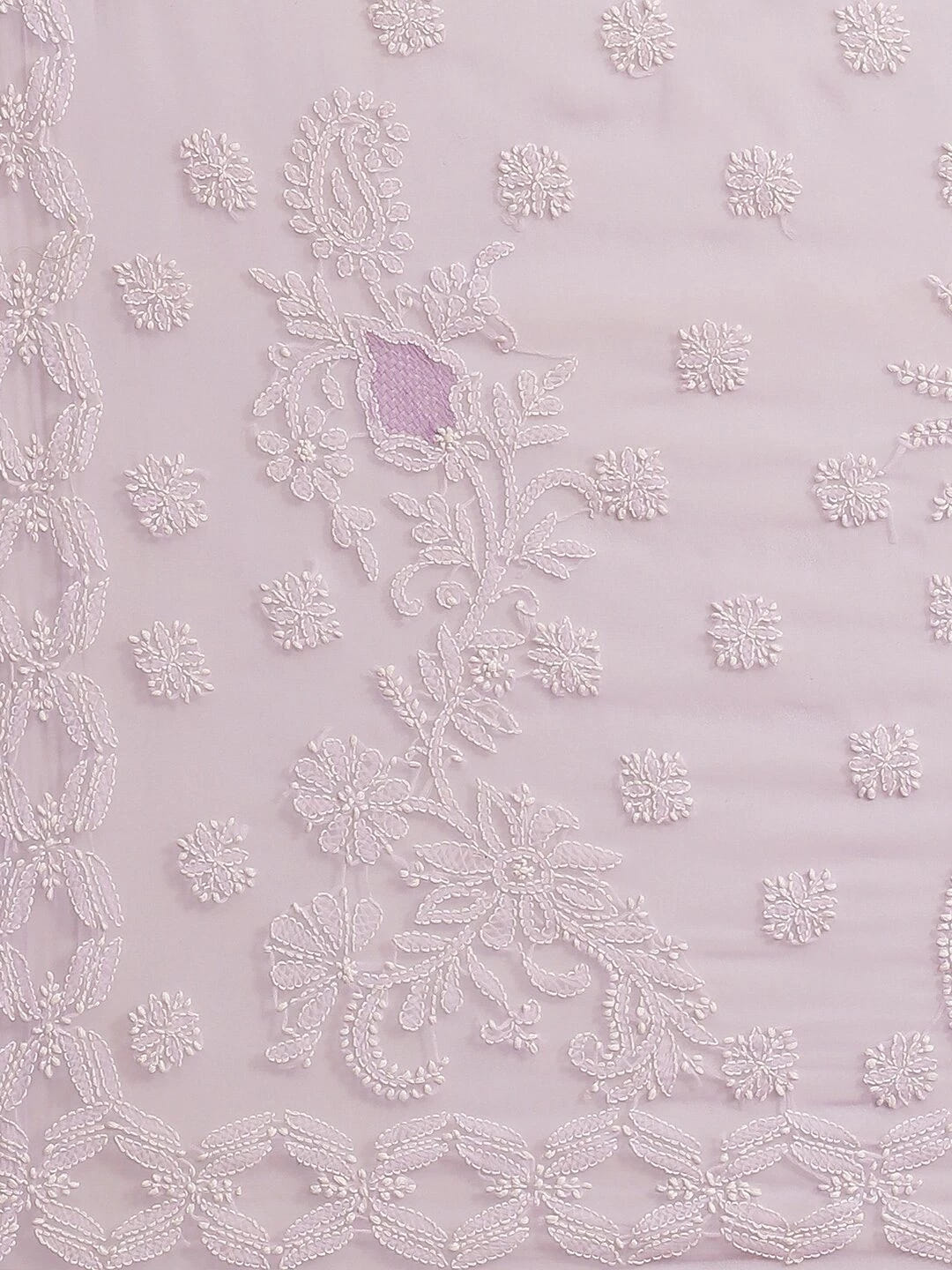 Ada Hand Embroidered Lavender Georgette Lucknow Chikan Saree with Blouse A129559