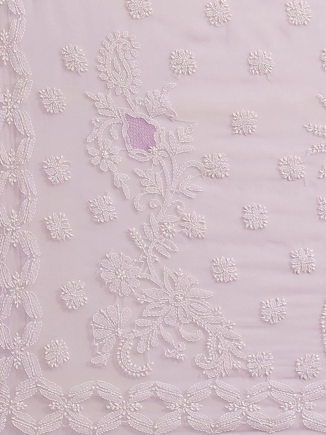 Ada Hand Embroidered Lavender Georgette Lucknow Chikan Saree with Blouse A129559