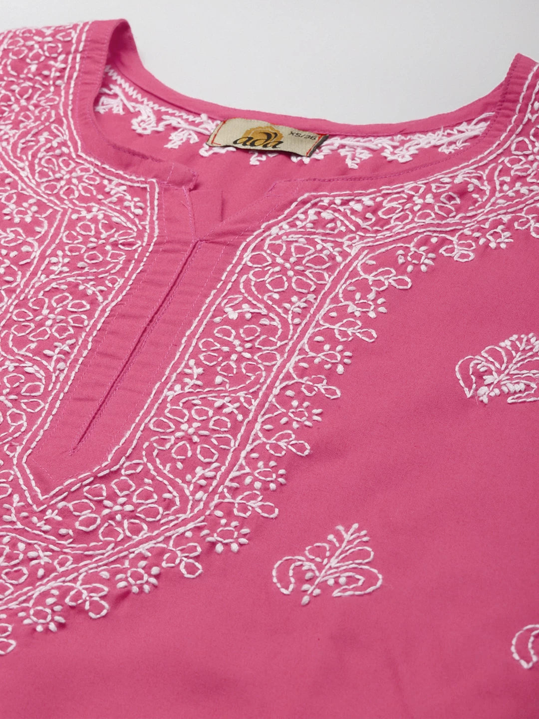 Ada Hand Embroidered French Pink Cotton Lucknowi Chikankari Short Kurti A911361