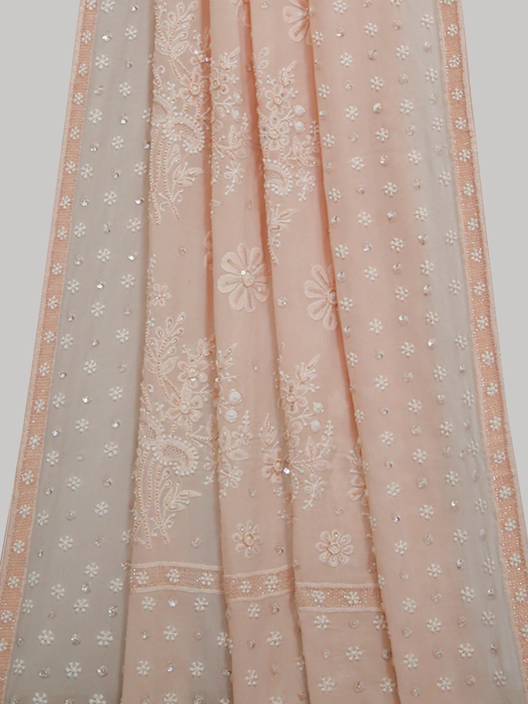 Ada Hand Embroidered Light Peach Pure Georgette Lucknowi Chikankari Dupatta With Pearl Work 01A124737