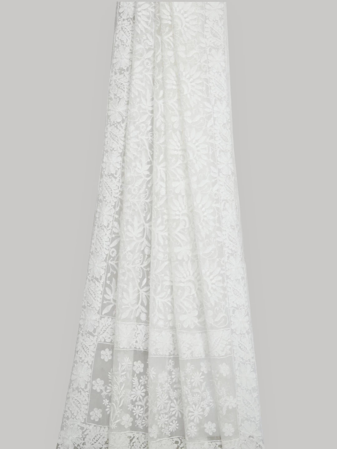 Ada Hand Embroidered Off White Organza Lucknowi Chikankari Dupatta 01A414481