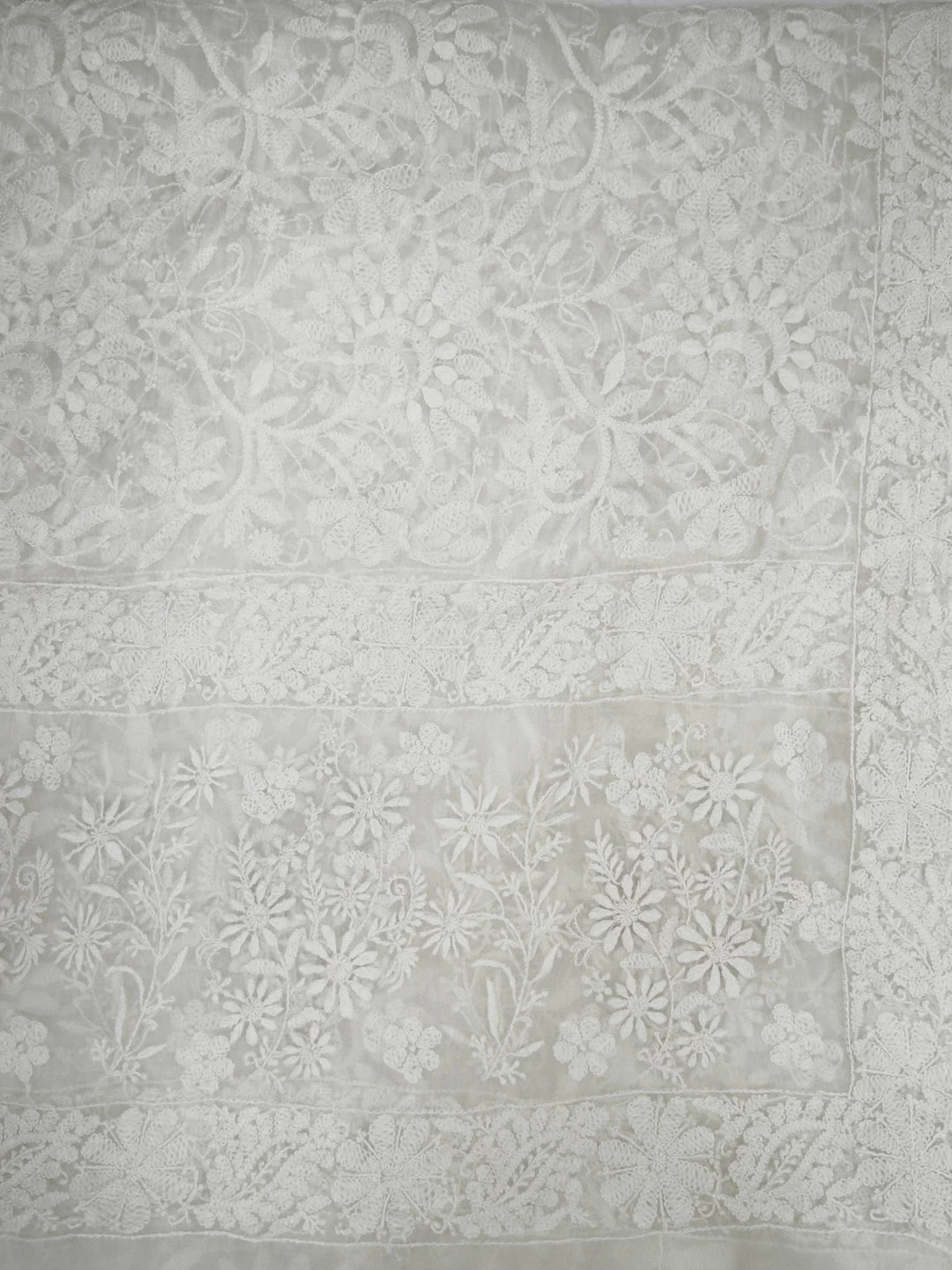Ada Hand Embroidered Off White Organza Lucknowi Chikankari Dupatta 01A414481