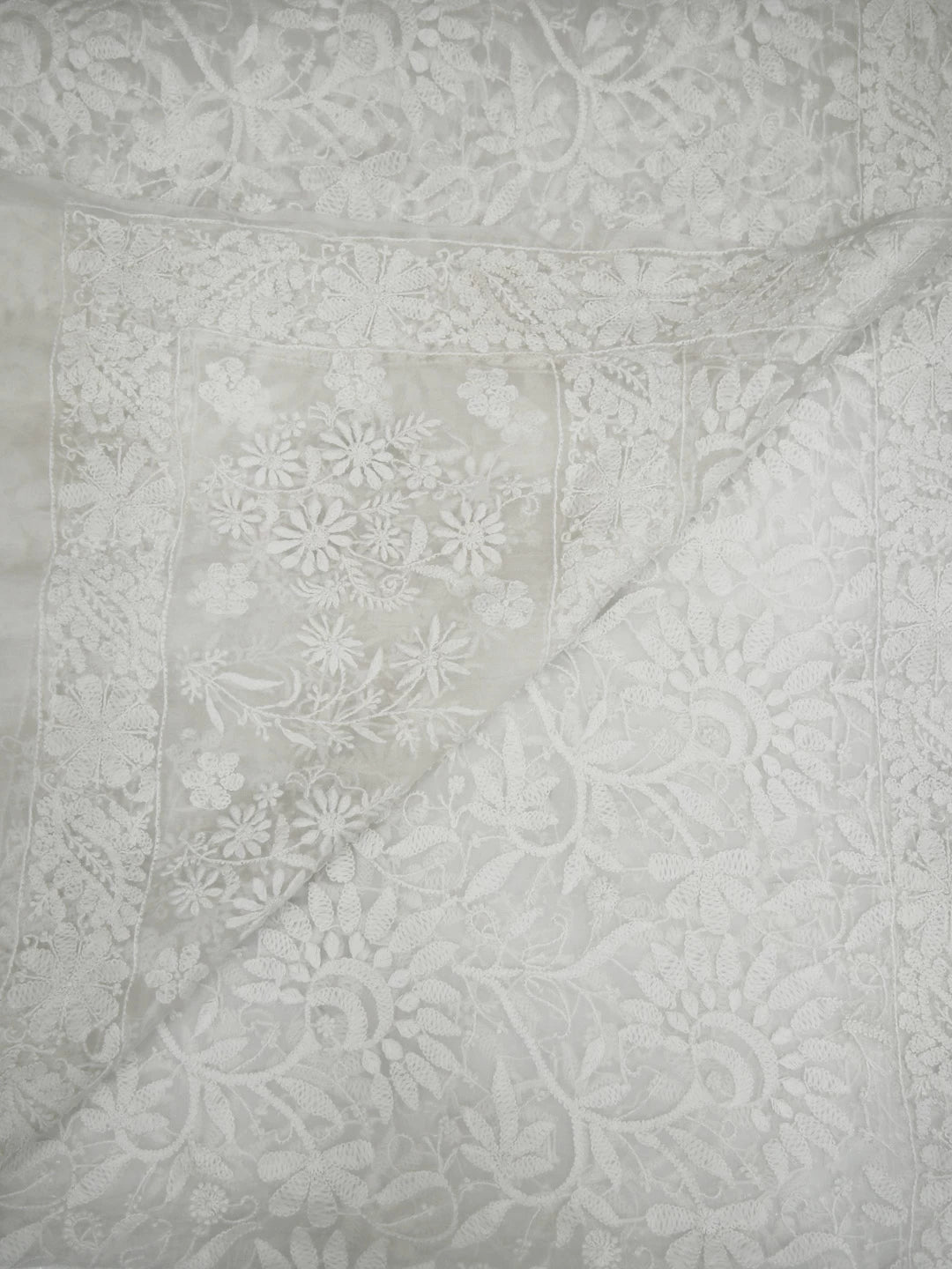 Ada Hand Embroidered Off White Organza Lucknowi Chikankari Dupatta 01A414481