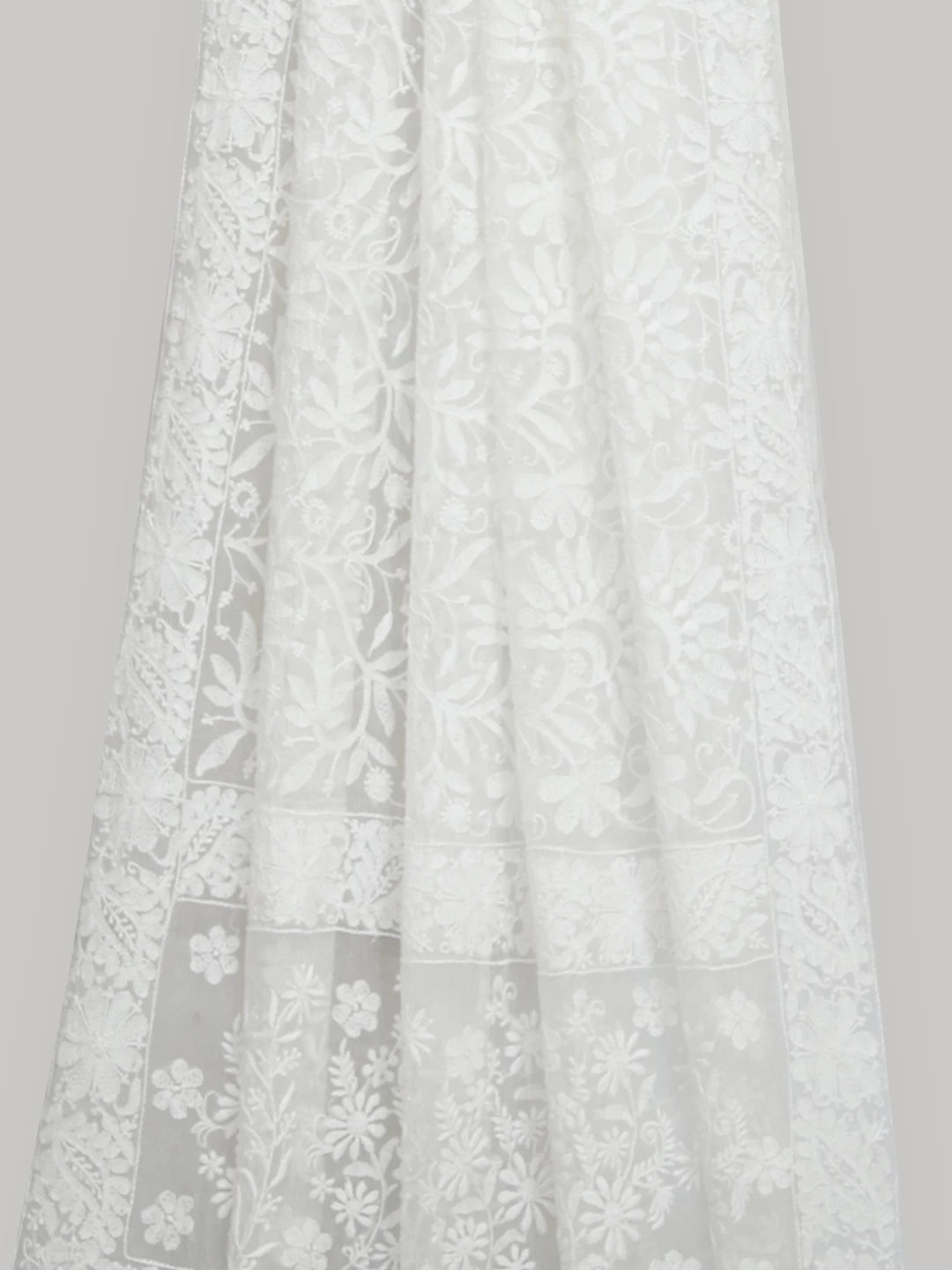 Ada Hand Embroidered Off White Organza Lucknowi Chikankari Dupatta 01A414481