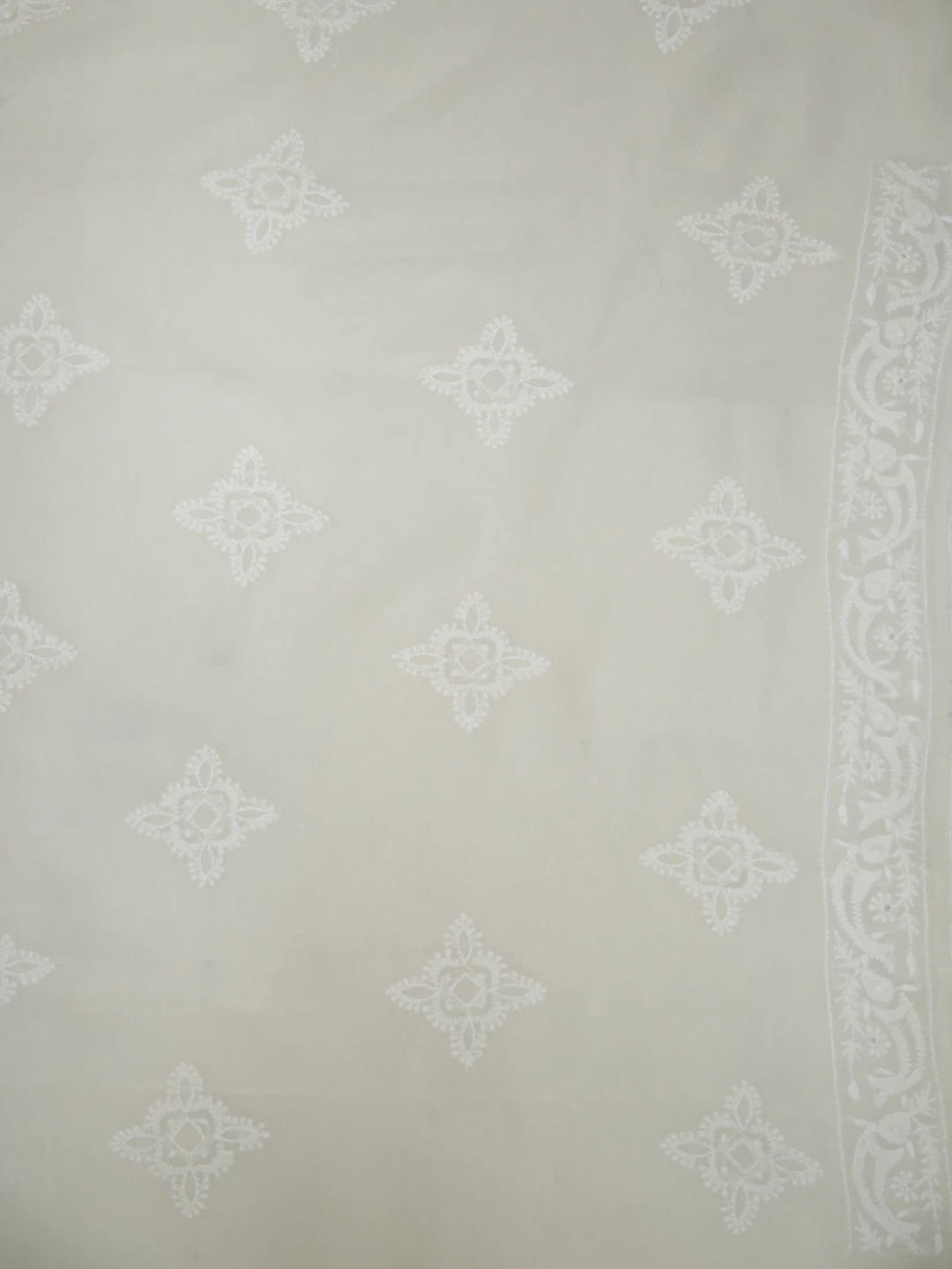 Ada Hand Embroidered Ivory White Pure Georgette Lucknowi Chikankari Unstitched Kurta Dupatta Set 01A309630