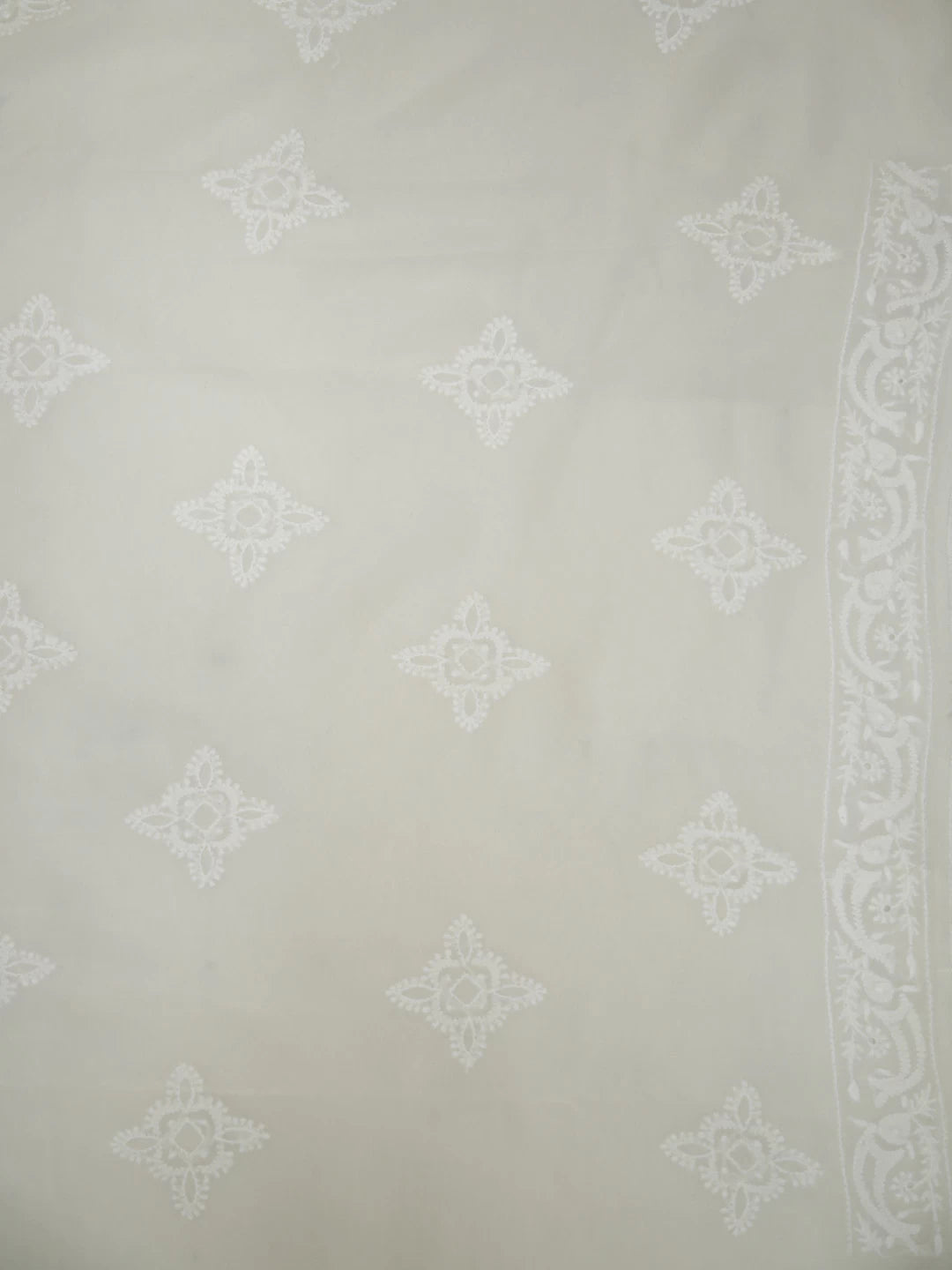 Ada Hand Embroidered Ivory White Pure Georgette Lucknowi Chikankari Unstitched Kurta Dupatta Set 01A309630
