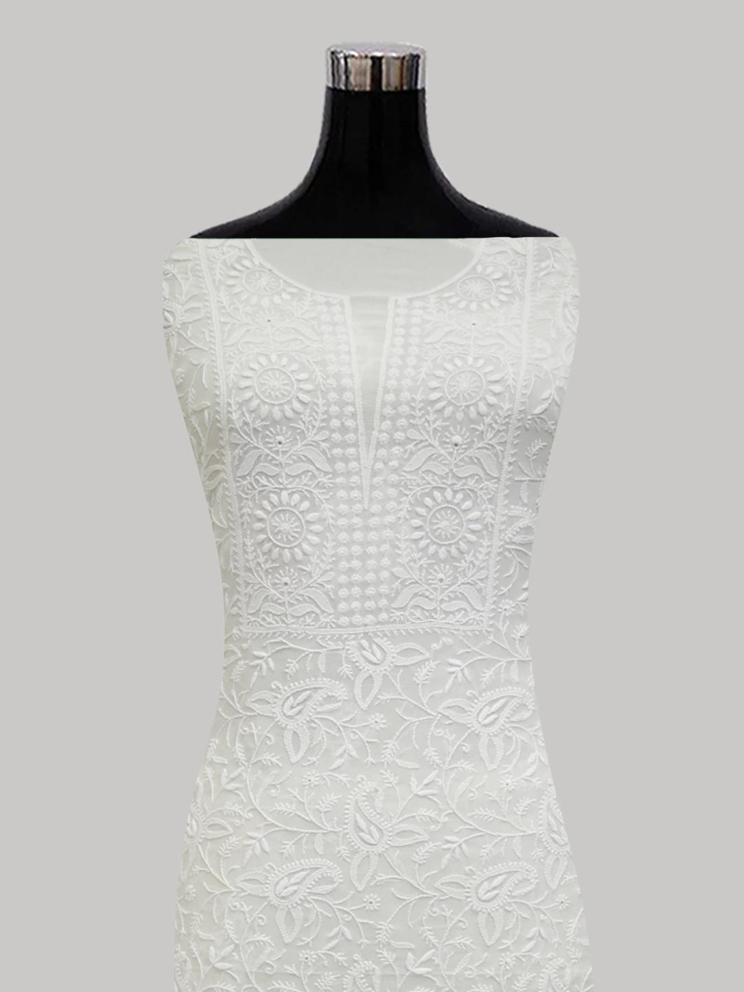 Ada Hand Embroidered Ivory White Pure Georgette Lucknowi Chikankari Unstitched Kurta Dupatta Set 01A309630