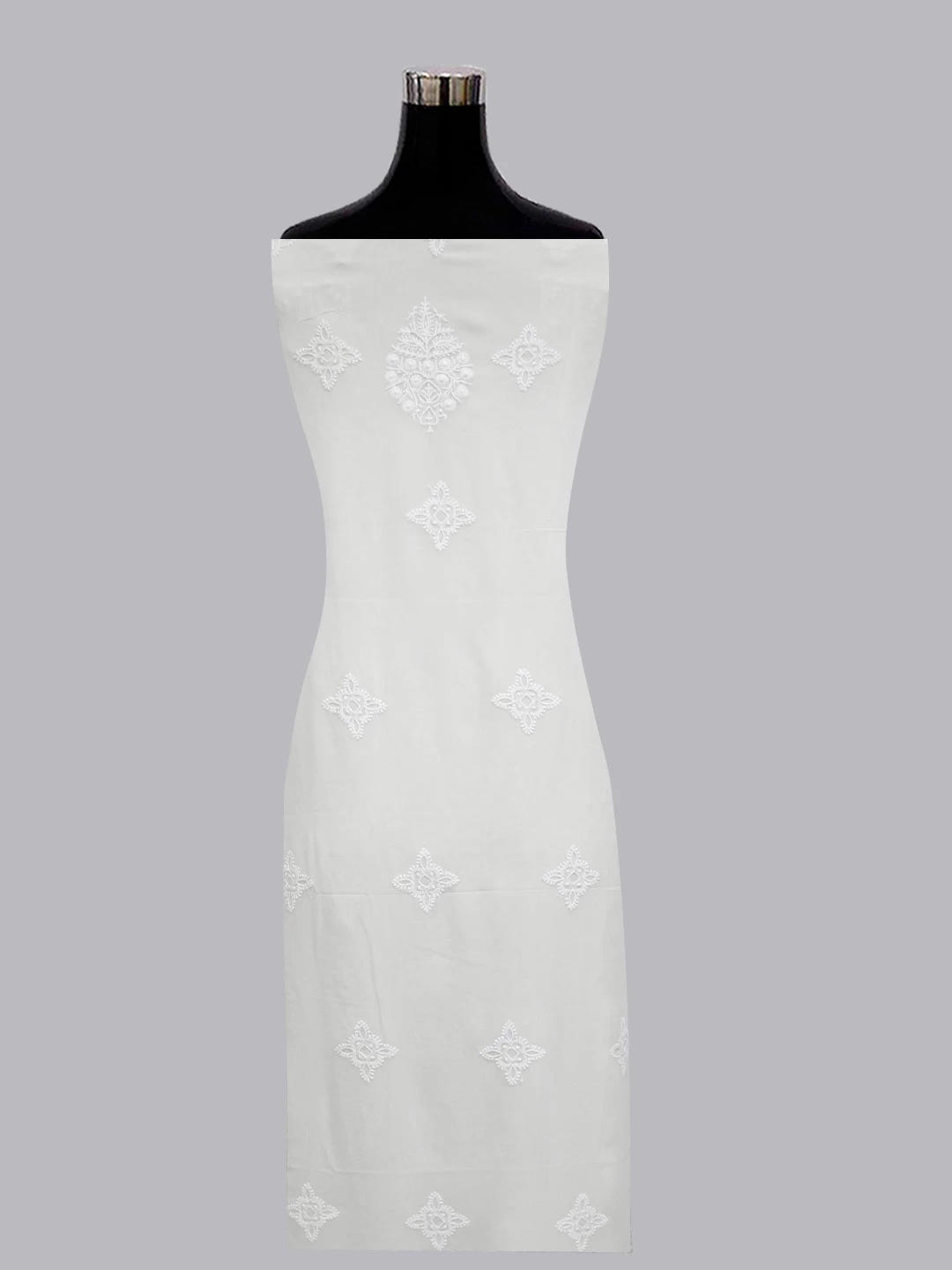 Ada Hand Embroidered Ivory White Pure Georgette Lucknowi Chikankari Unstitched Kurta Dupatta Set 01A309630