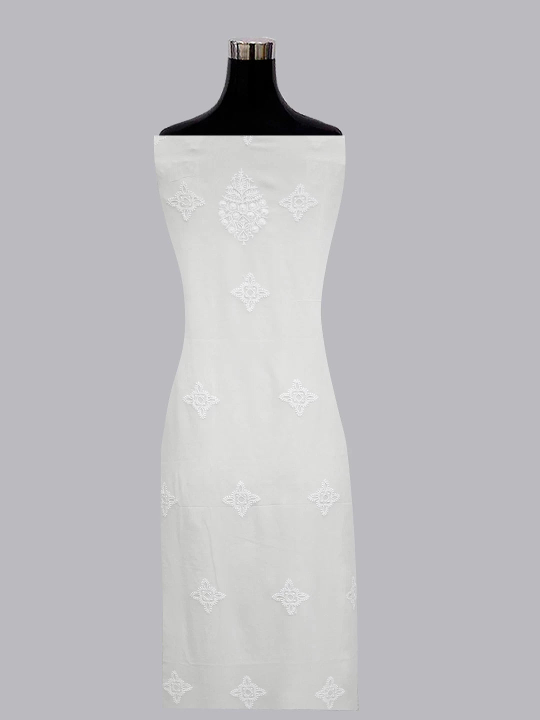Ada Hand Embroidered Ivory White Pure Georgette Lucknowi Chikankari Unstitched Kurta Dupatta Set 01A309630