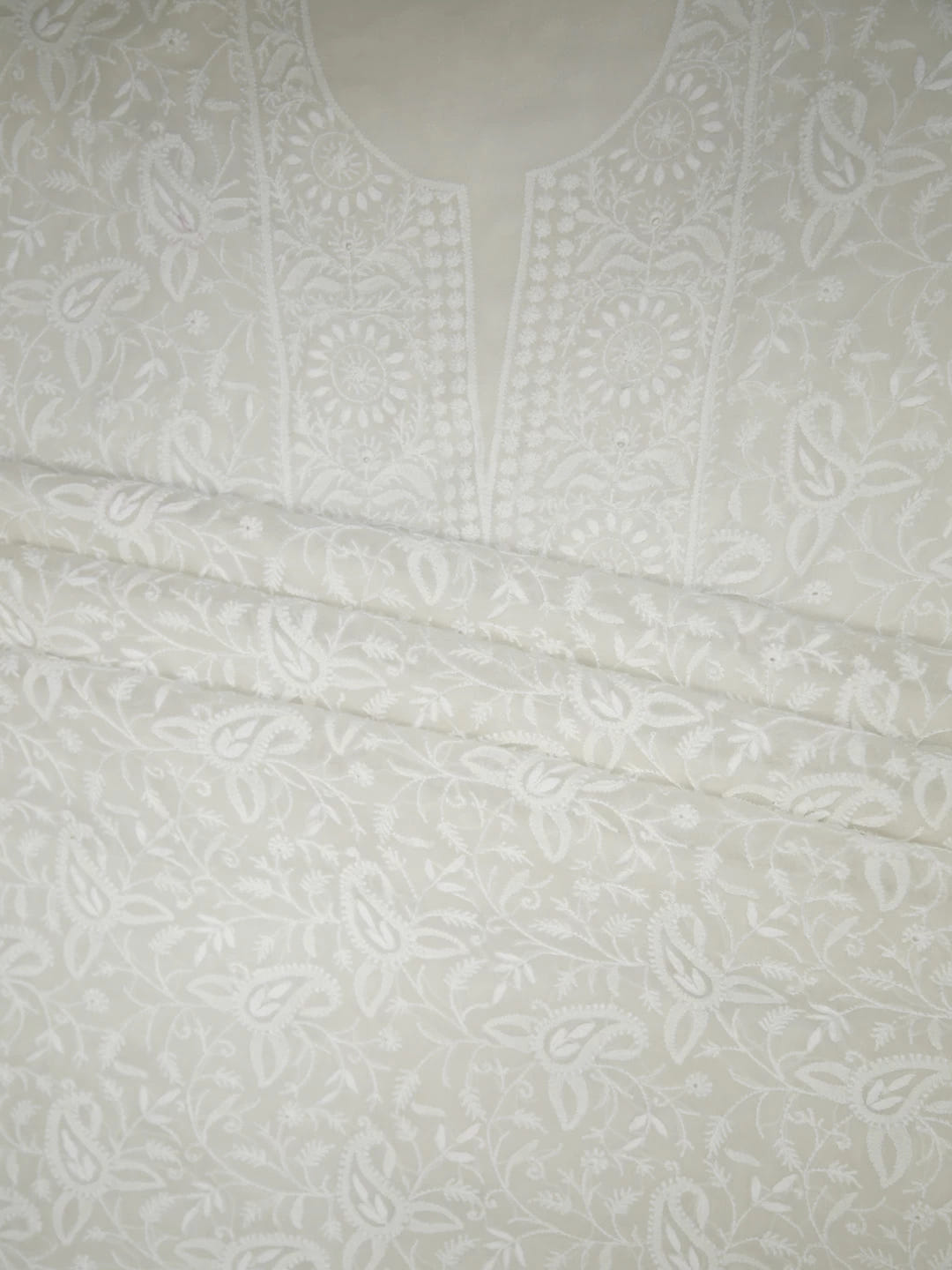 Ada Hand Embroidered Ivory White Pure Georgette Lucknowi Chikankari Unstitched Kurta Dupatta Set 01A309630