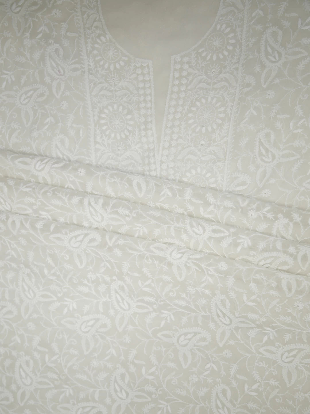 Ada Hand Embroidered Ivory White Pure Georgette Lucknowi Chikankari Unstitched Kurta Dupatta Set 01A309630