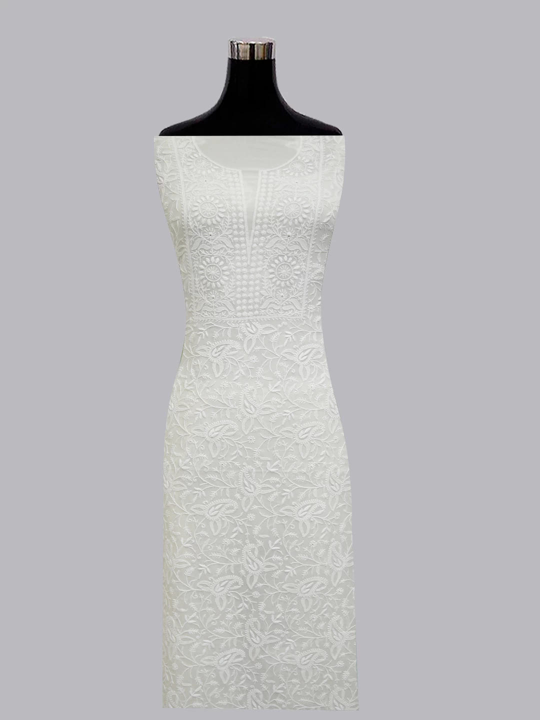 Ada Hand Embroidered Ivory White Pure Georgette Lucknowi Chikankari Unstitched Kurta Dupatta Set 01A309630