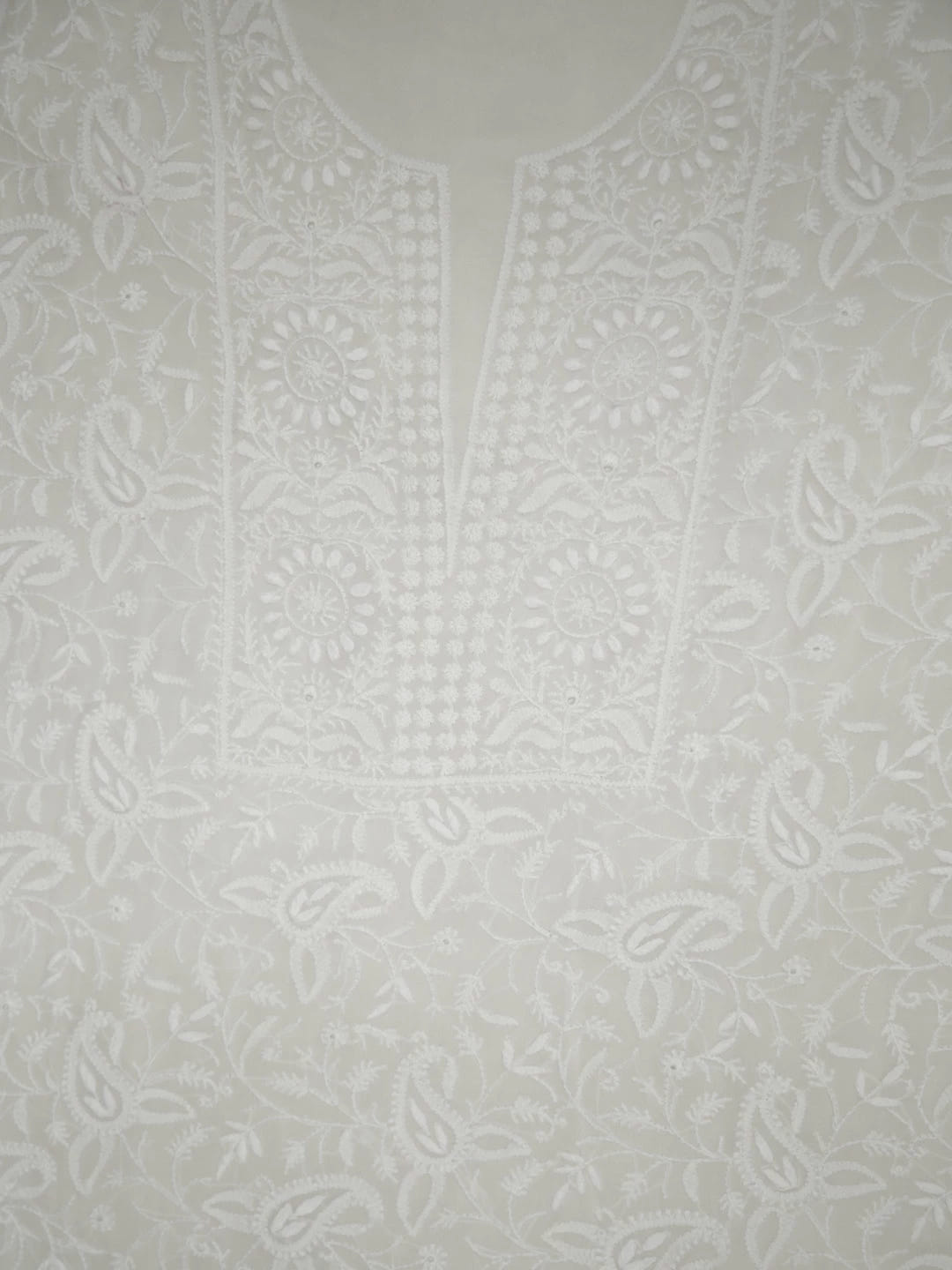Ada Hand Embroidered Ivory White Pure Georgette Lucknowi Chikankari Unstitched Kurta Dupatta Set 01A309630