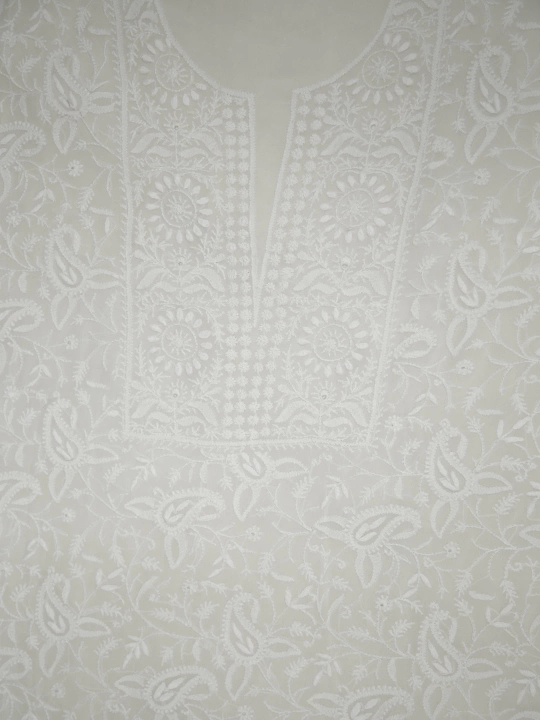 Ada Hand Embroidered Ivory White Pure Georgette Lucknowi Chikankari Unstitched Kurta Dupatta Set 01A309630