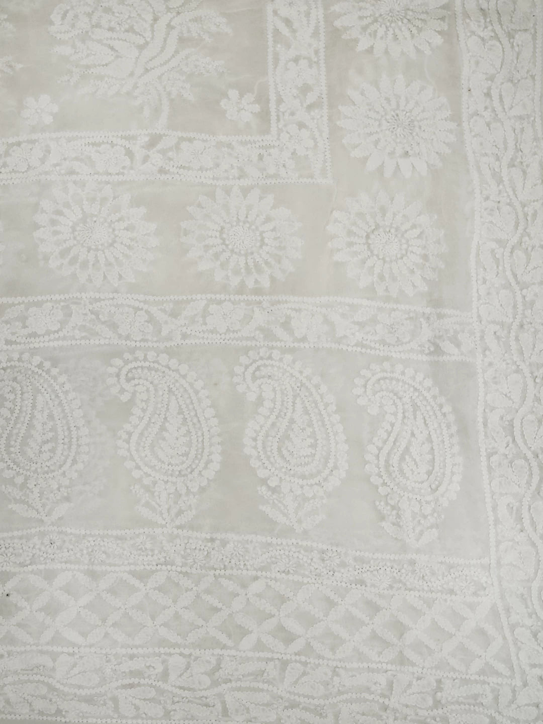 Ada Hand Embroidered Ivory White Pure Georgette Lucknowi Chikankari Dupatta 01A168440