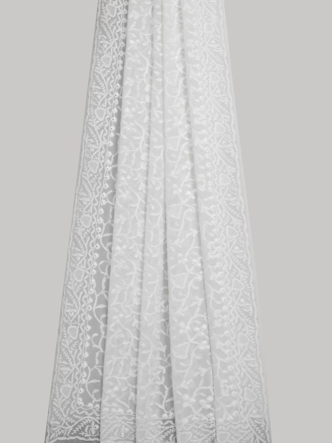 Ada Hand Embroidered Off White Pure Georgette Lucknowi Chikankari Dupatta 01A398483