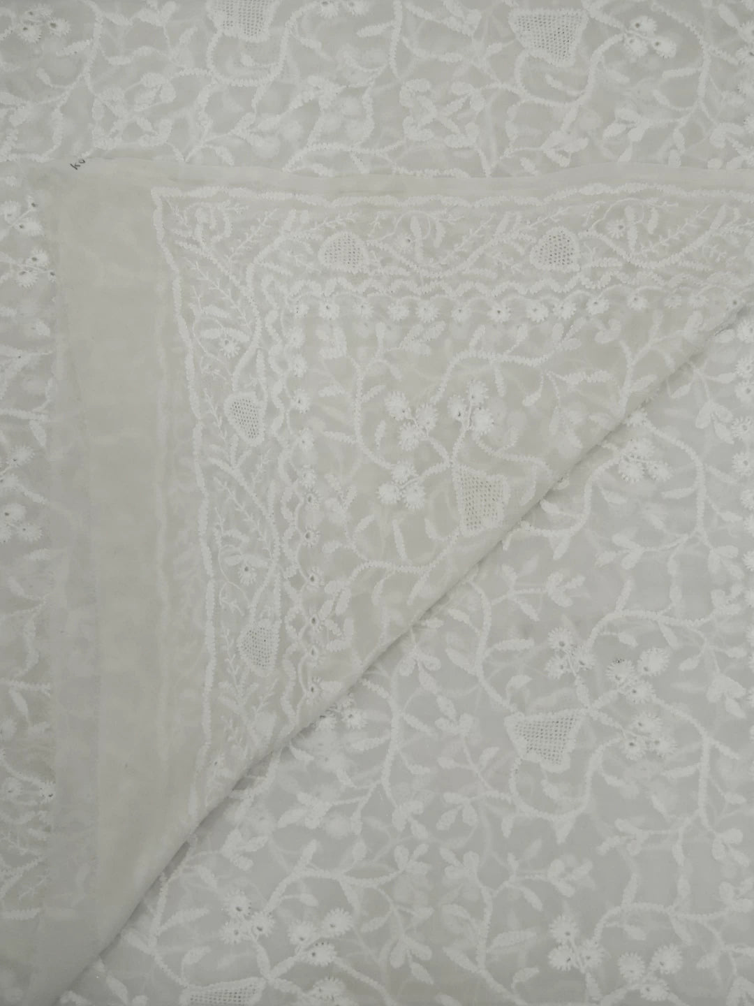 Ada Hand Embroidered Off White Pure Georgette Lucknowi Chikankari Dupatta 01A398483