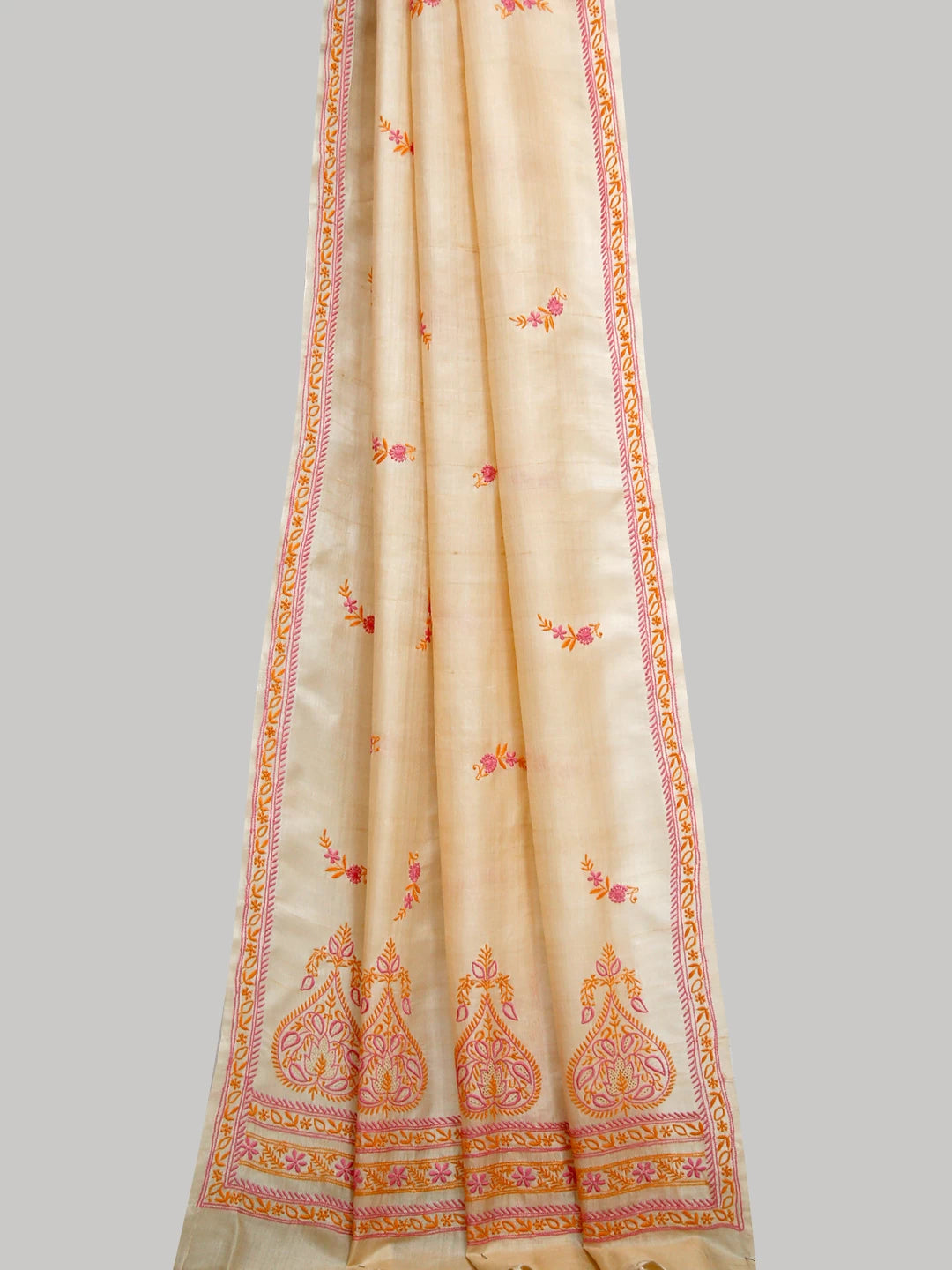 Ada Hand Embroidered Beige Silk Lucknowi Chikankari Dupatta 01A116546